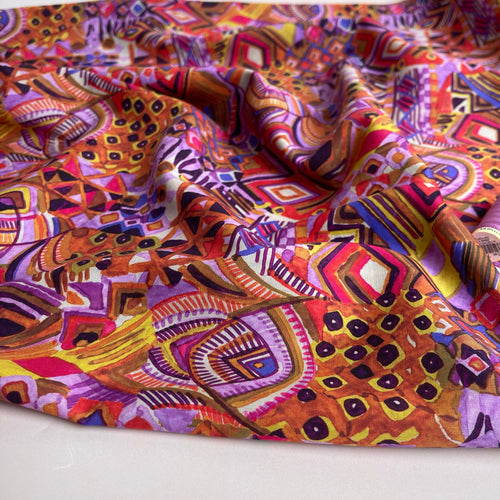 REMNANT 1.6 Metres - Painted Autumn Aztec Cotton Voile Fabric