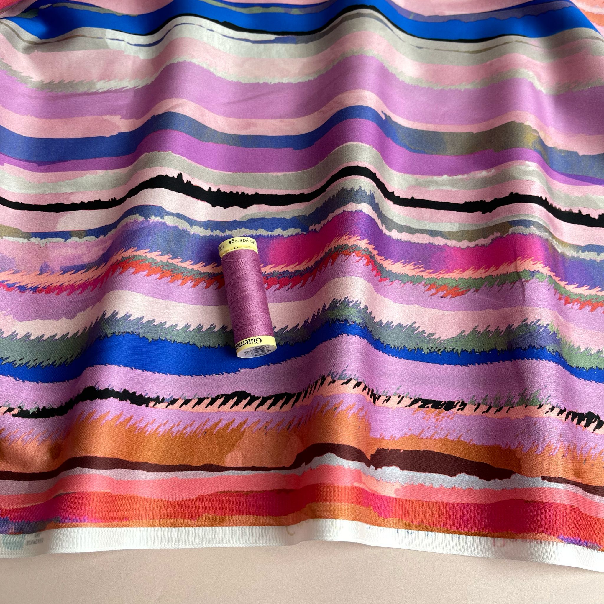 Hazy Stripes in Pink Cotton Sateen Fabric