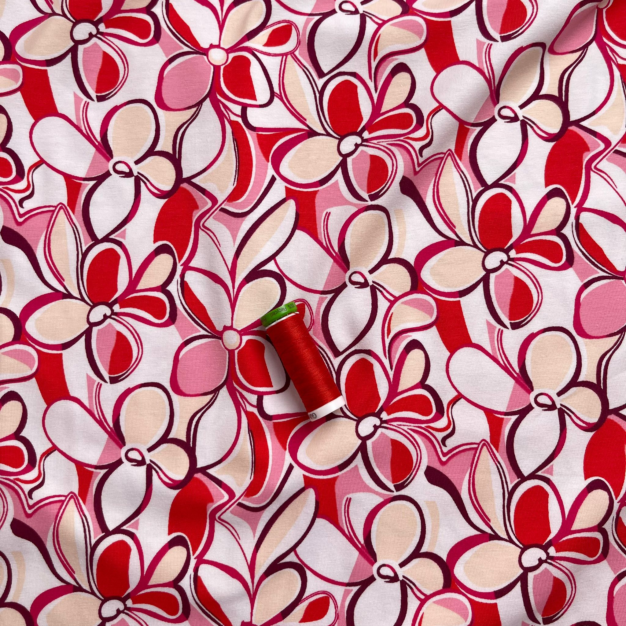 Petals in Pink and Red Cotton Jersey Fabric