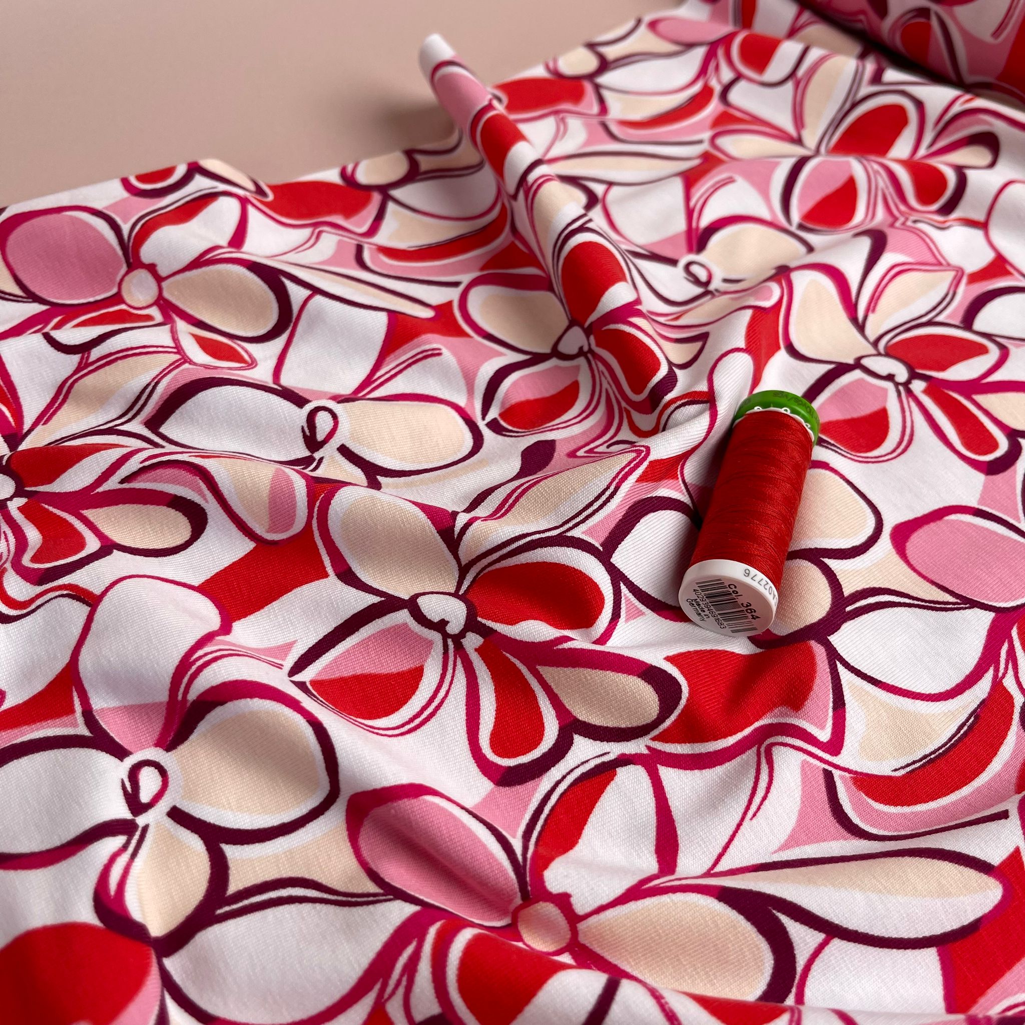 Petals in Pink and Red Cotton Jersey Fabric