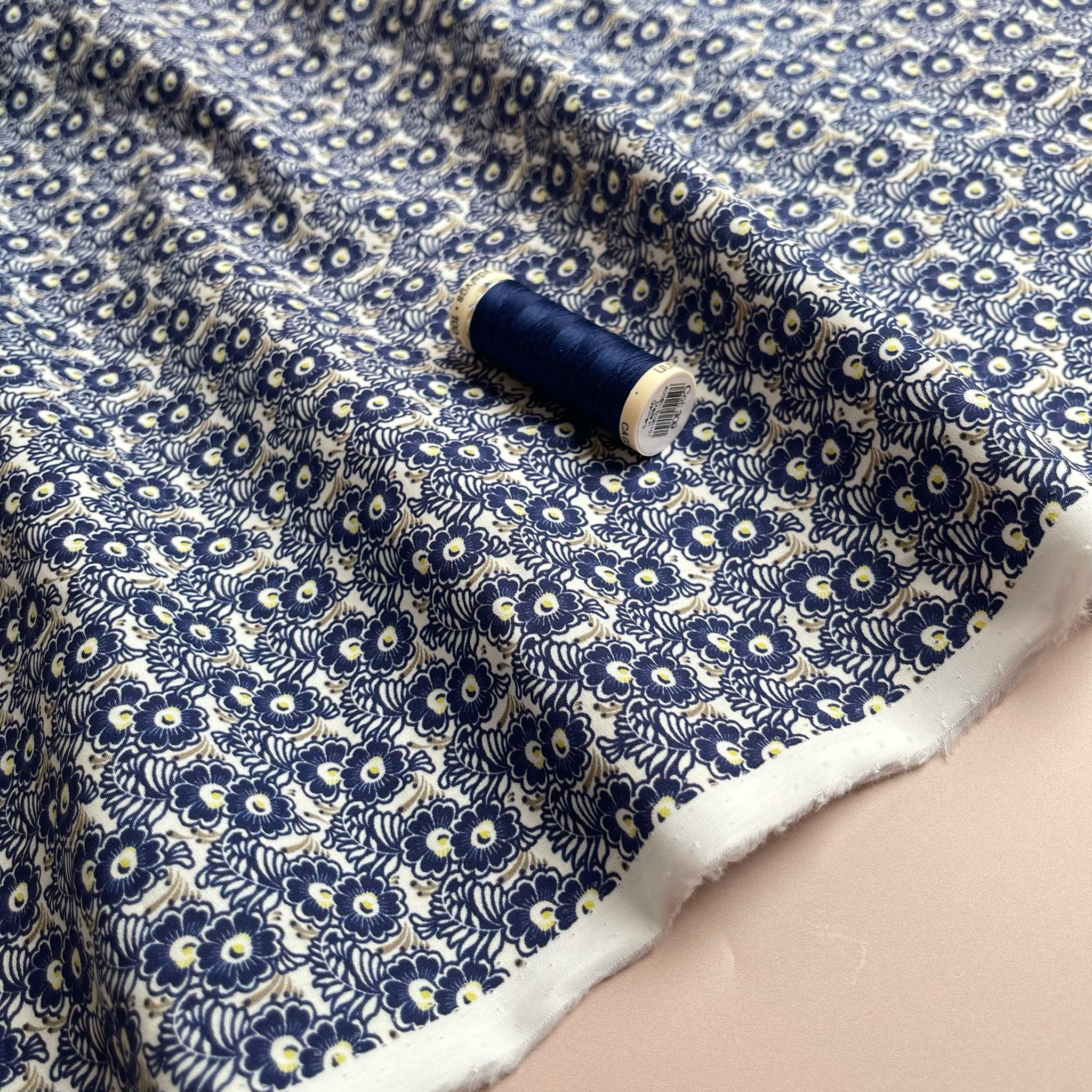 Navy Meadow Cotton Poplin Fabric