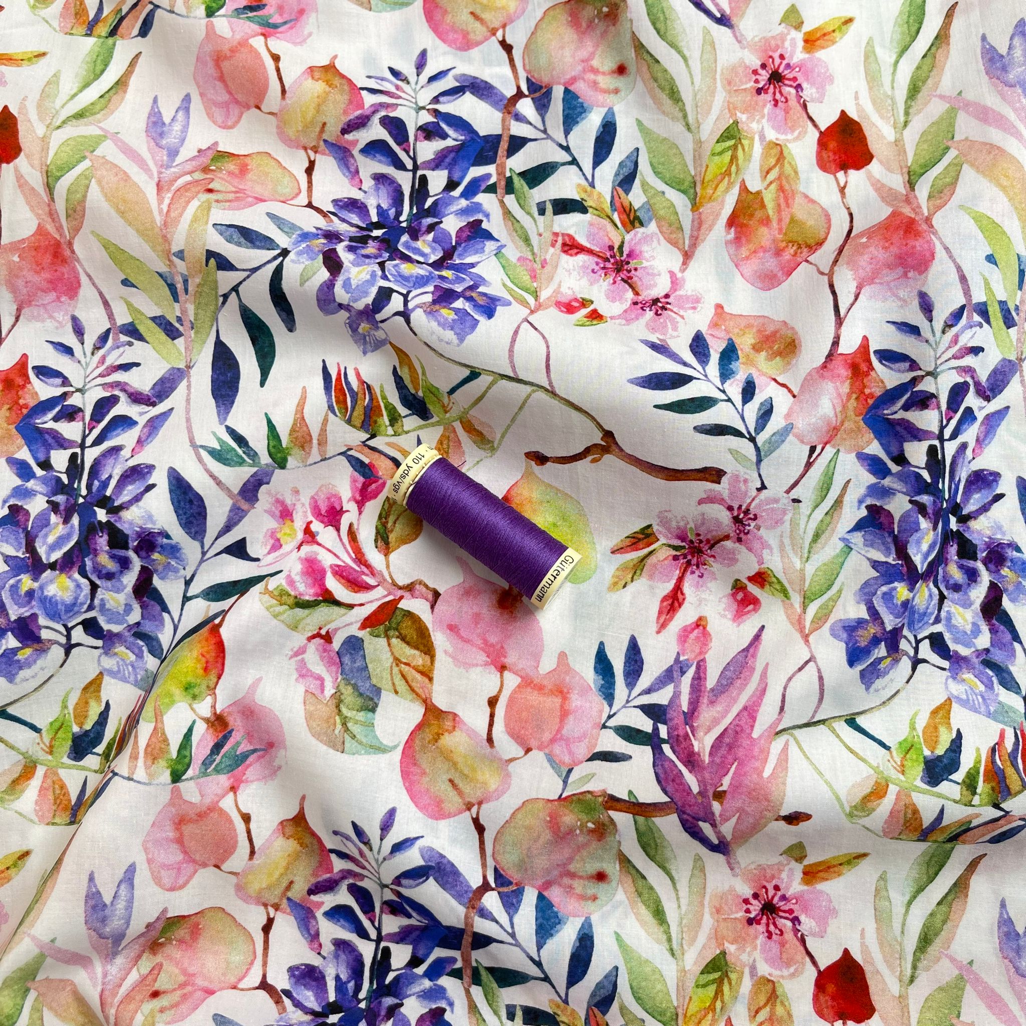 Watercolour Wisteria Cotton Lawn Fabric