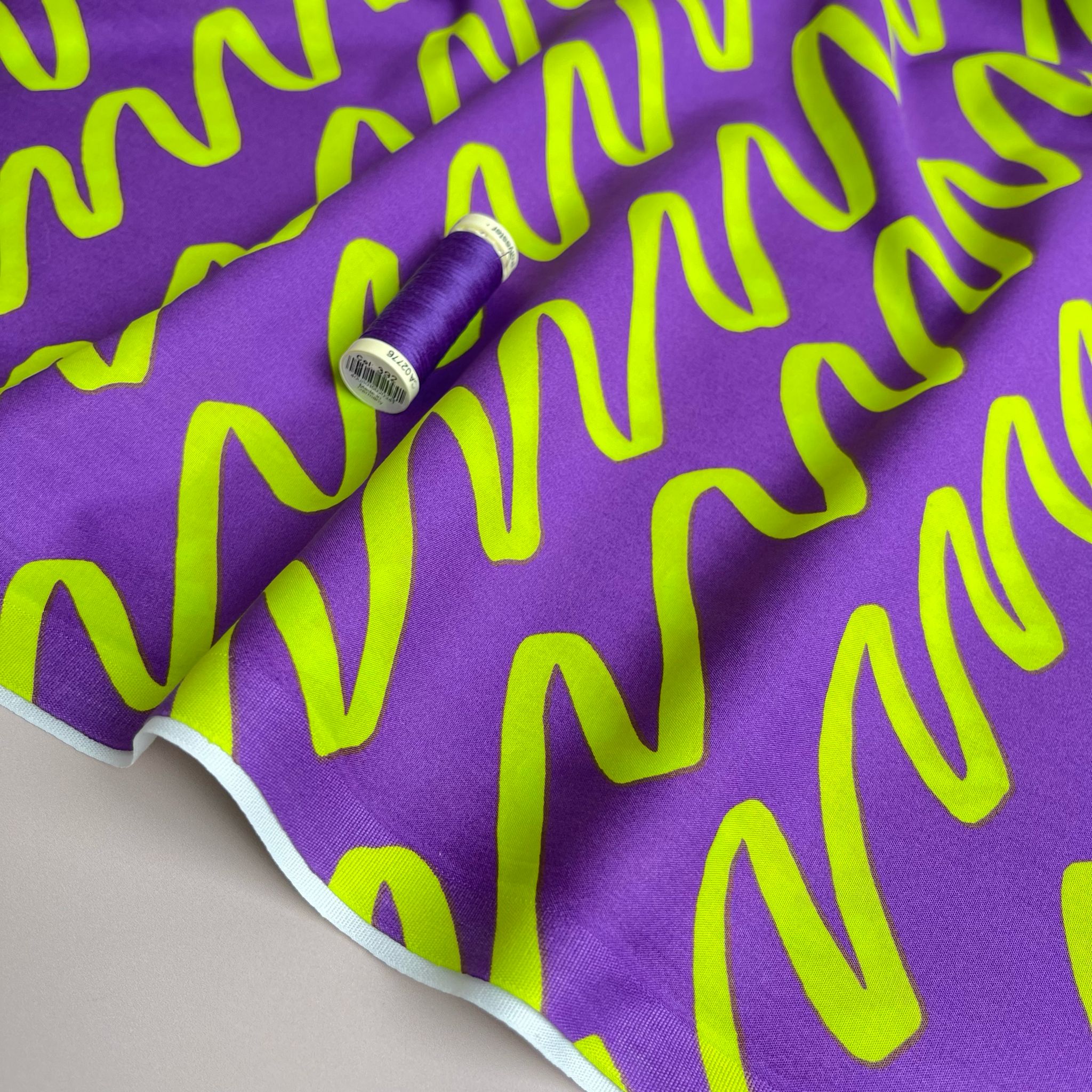 REMNANT 1.75 Metres - Nerida Hansen - Making Waves on Purple Cotton Poplin Fabric