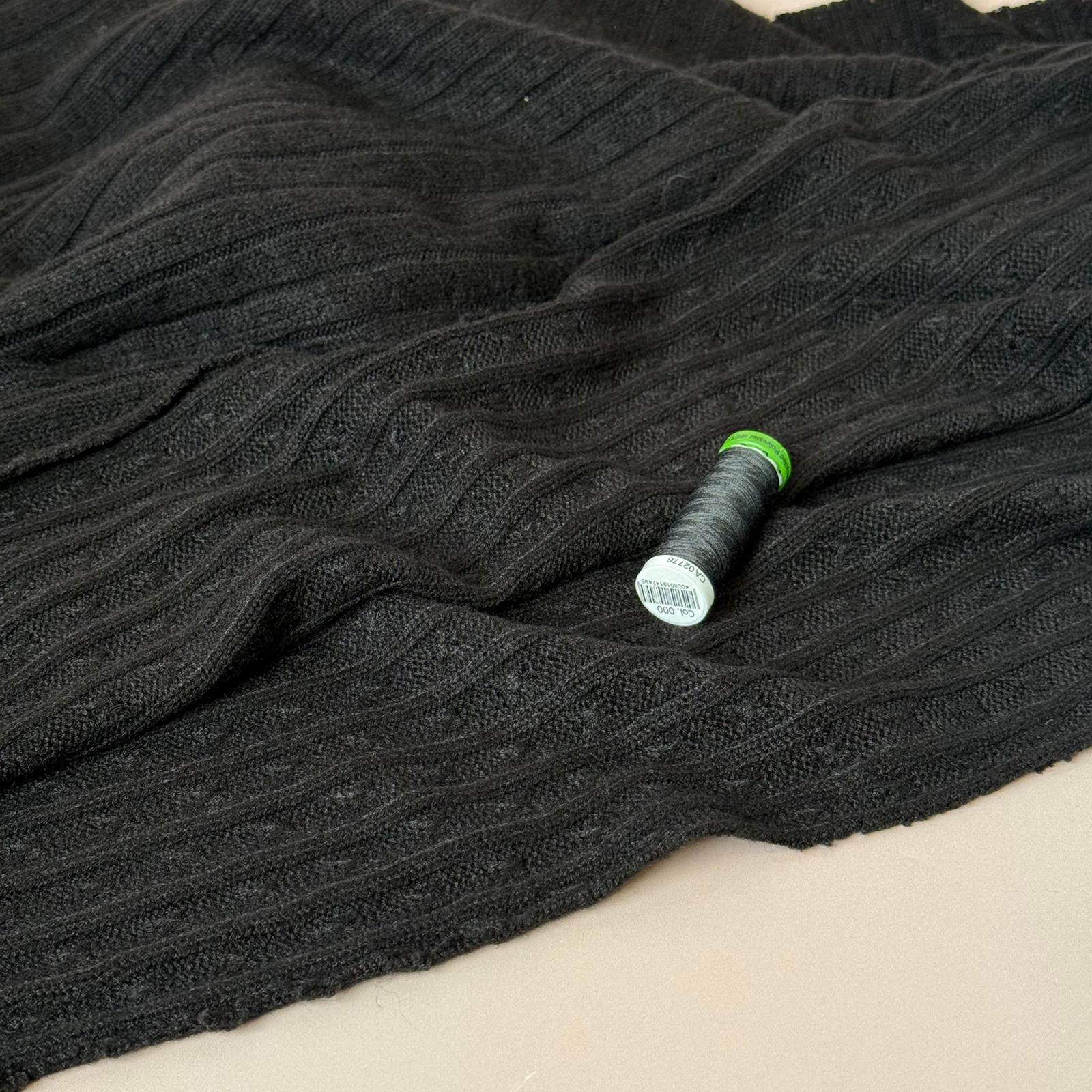 Montreal Rayon Blend Cable Sweater Knit in Black