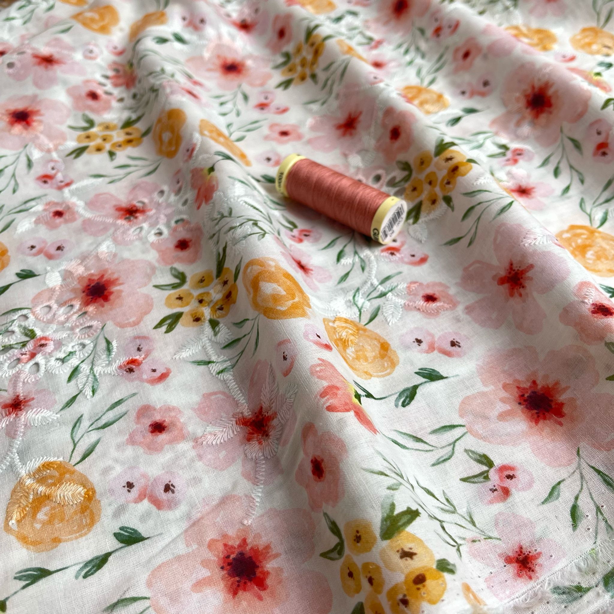 Sunshine Flowers Cotton Broderie Anglaise