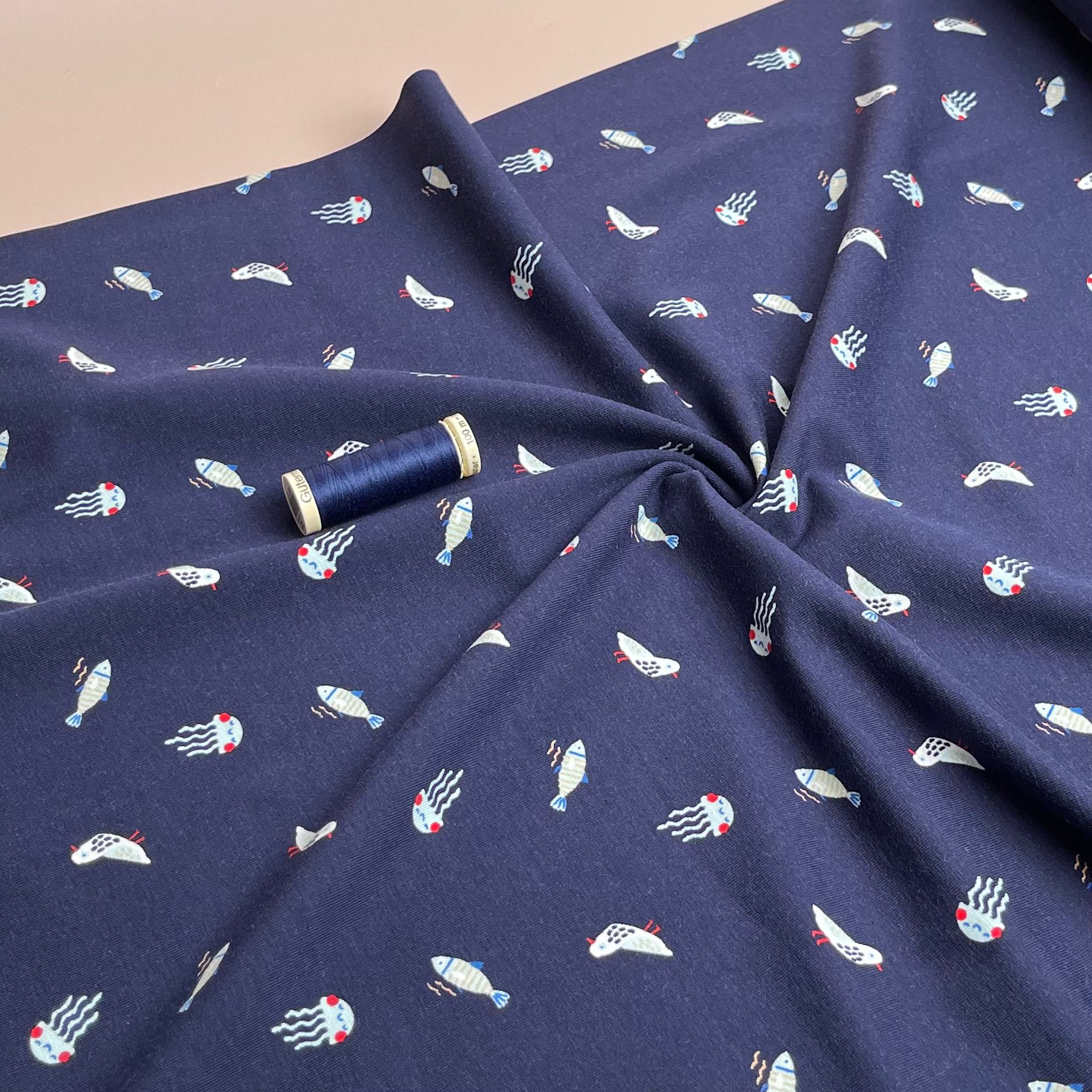 Under The Sea Navy Cotton Jersey Fabric