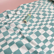 Checkers in Mint and White Cotton Jersey Fabric