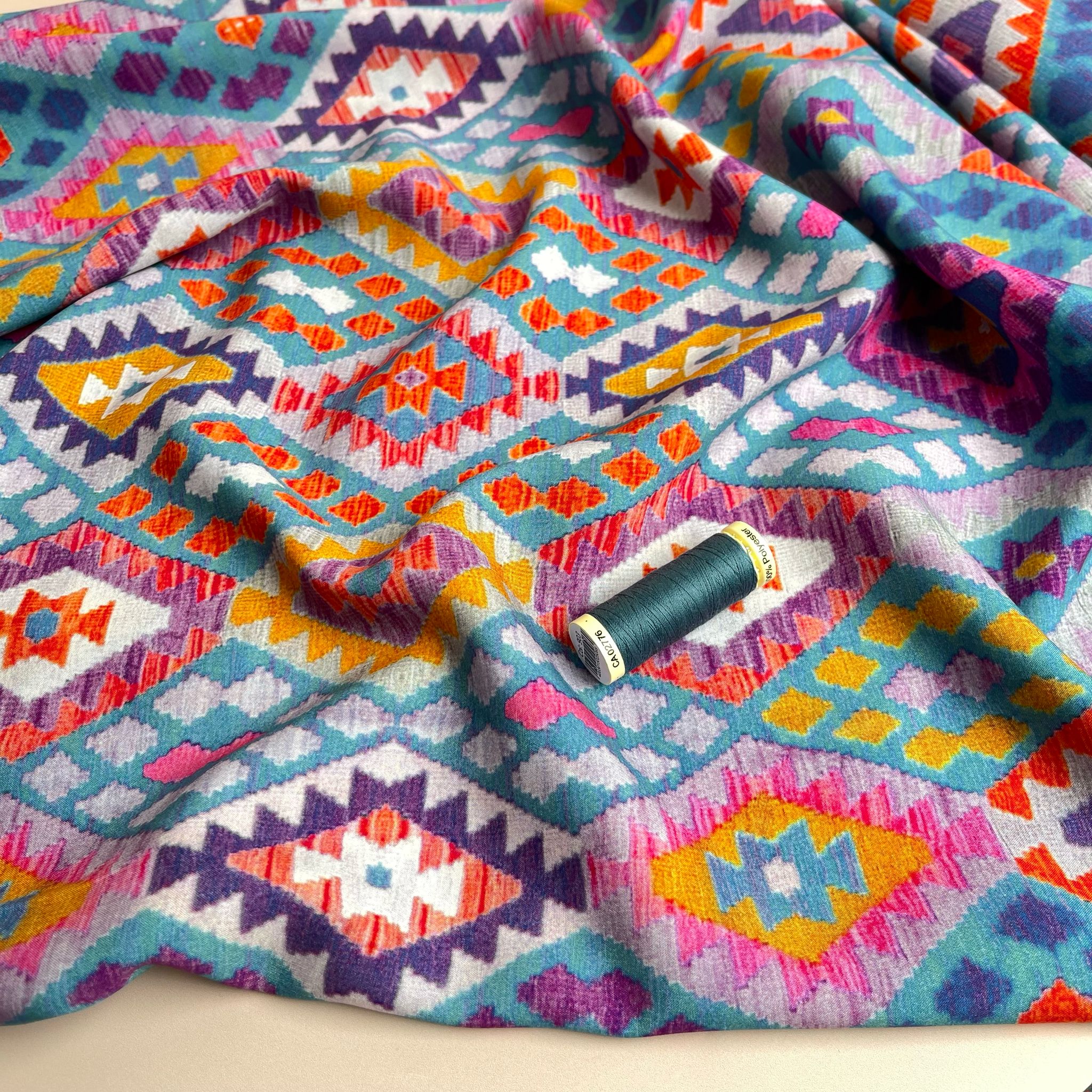 REMNANT 1.6 Metres - Rainbow Aztec Diamonds Viscose Fabric