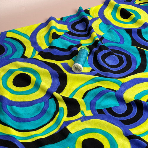 Irregular Circles in Ocean Wave Viscose Jersey Fabric