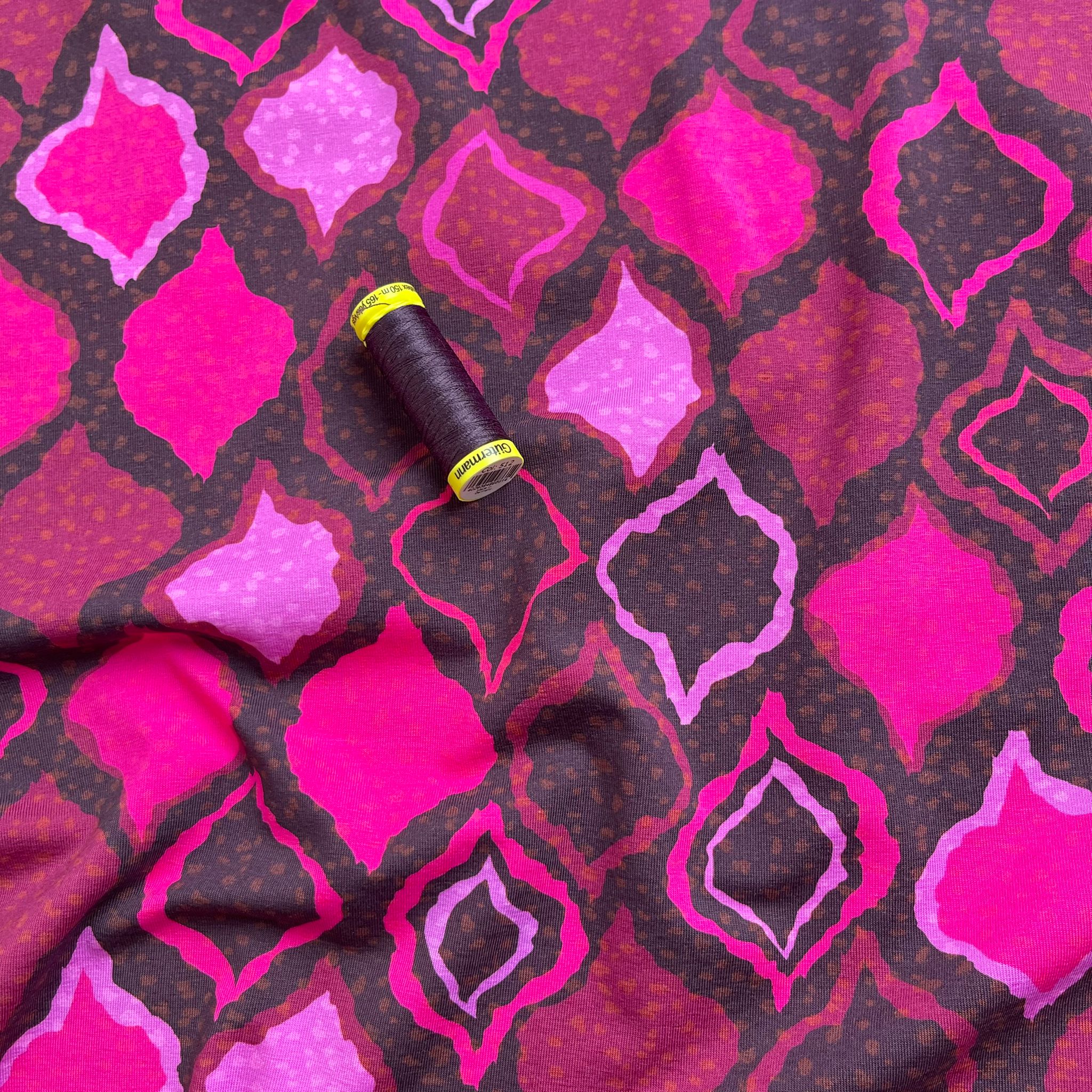 REMNANT 0.49 Metre - Danish Design - Abstract Magenta Diamonds Cotton Jersey Fabric