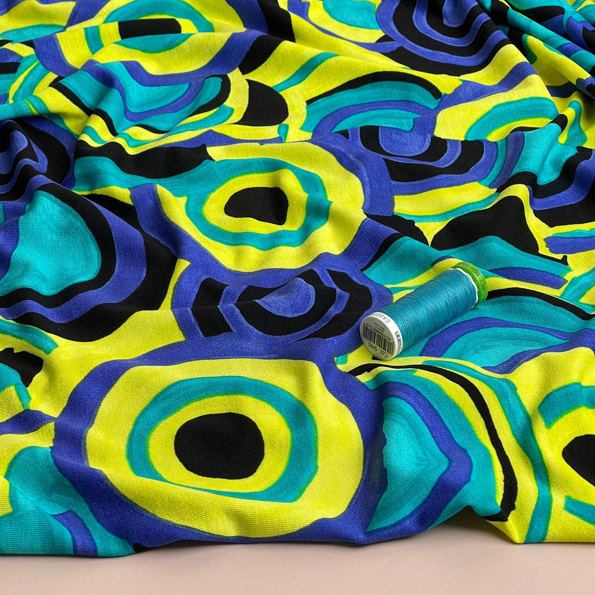 Irregular Circles in Ocean Wave Viscose Jersey Fabric