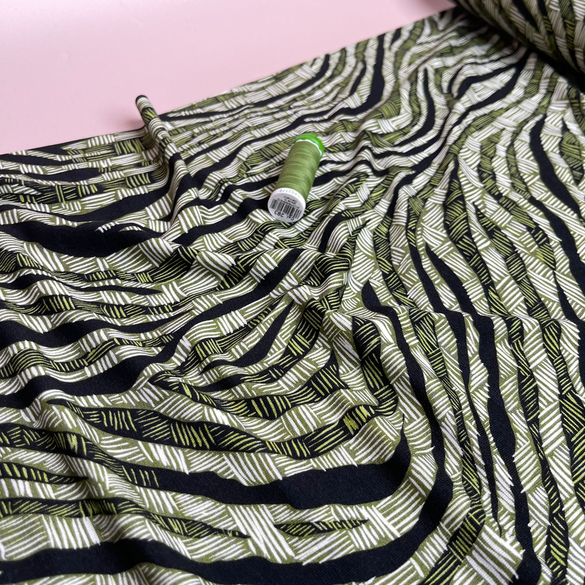 Abstract Green Zebra Viscose Jersey Fabric