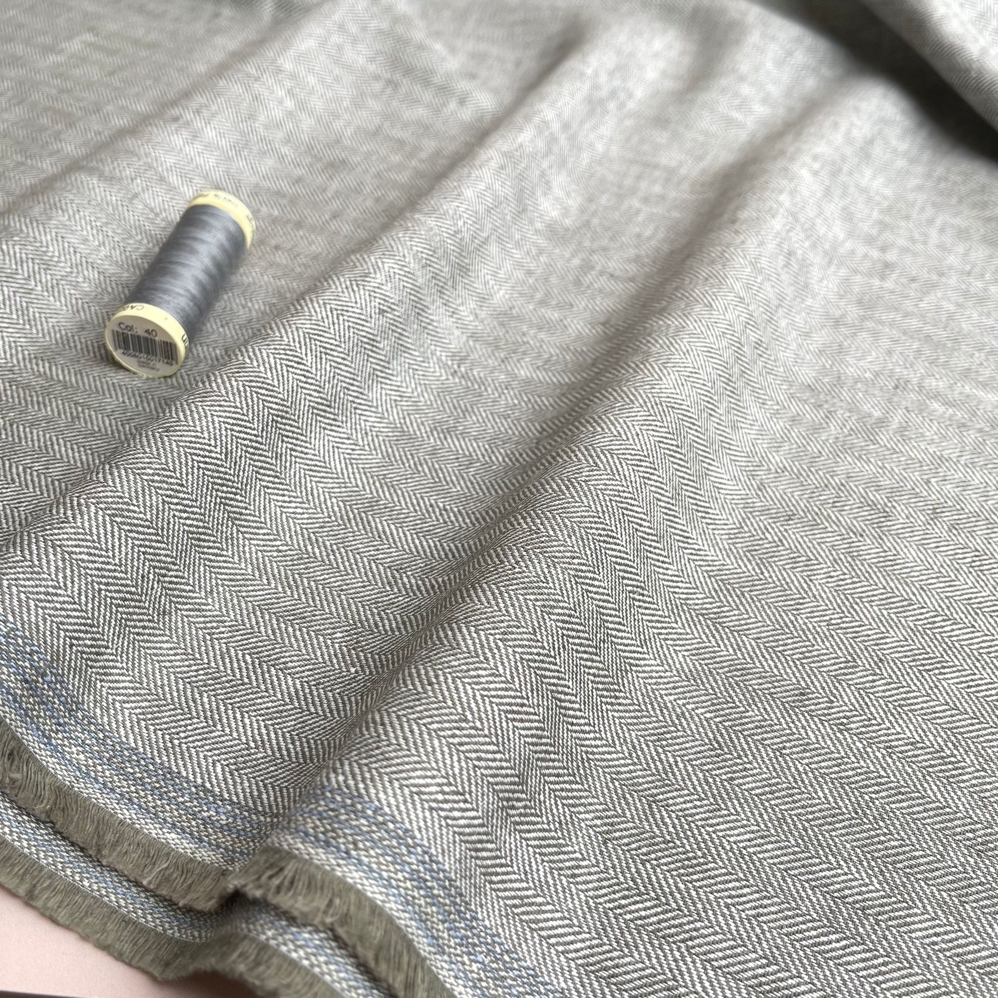 Chevron Charcoal Grey Linen Cotton Twill