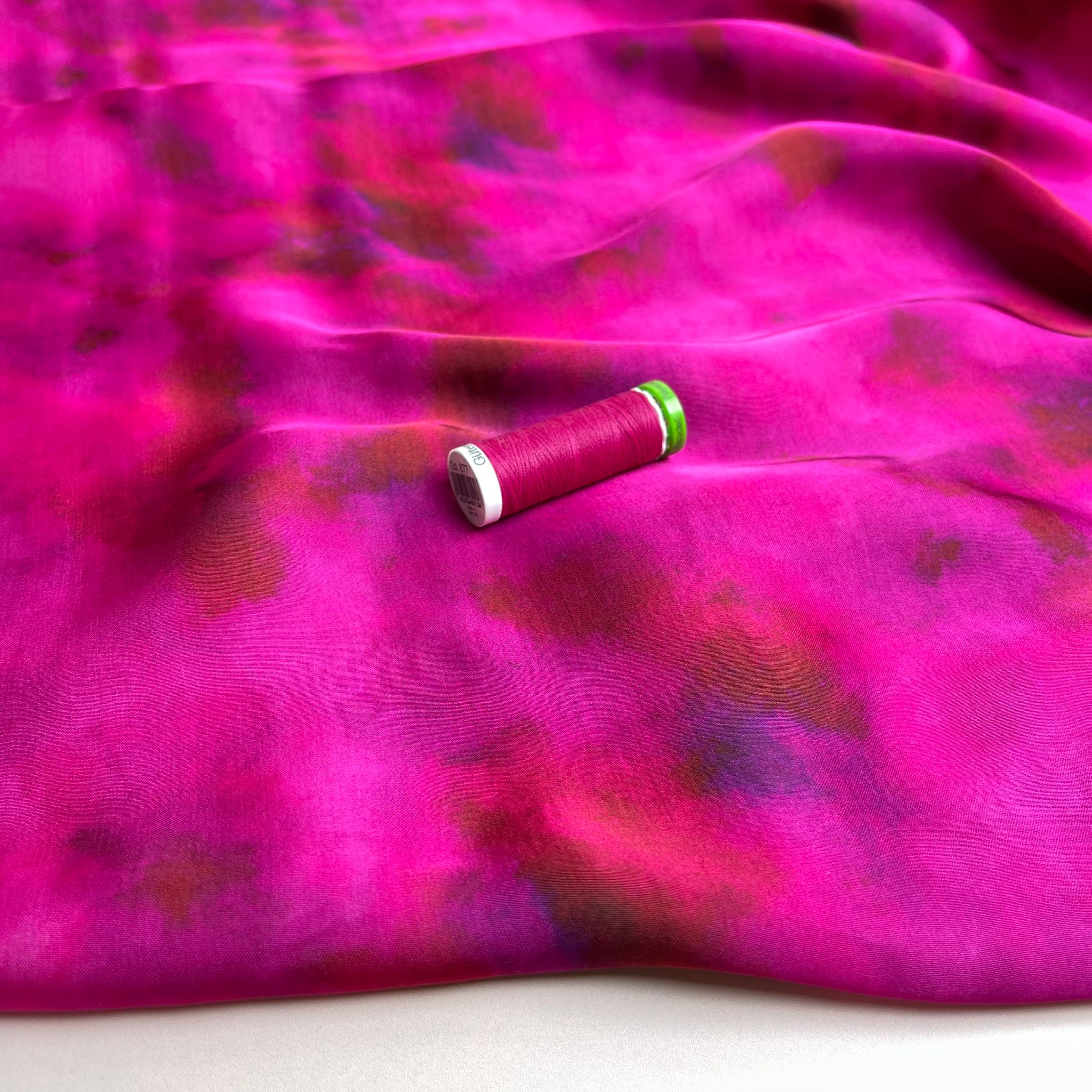 Abstract Magenta Viscose Sateen Fabric