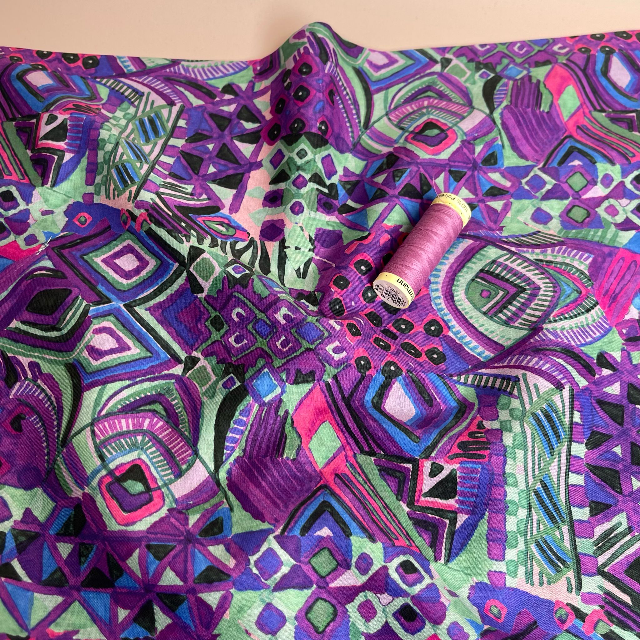 Painted Purple Aztec Cotton Voile Fabric