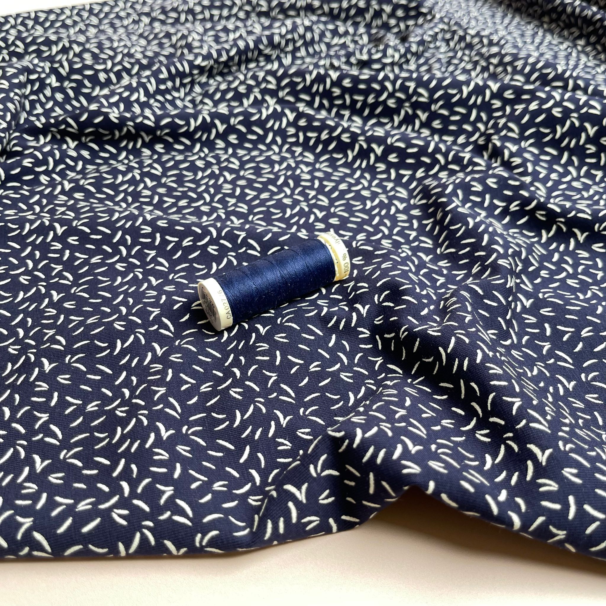 REMNANT 1.93 Metres - Dashes on Navy Cotton Jersey Fabric