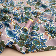 REMNANT 0.65 Metre - Green Foliage on Mauve Viscose Fabric
