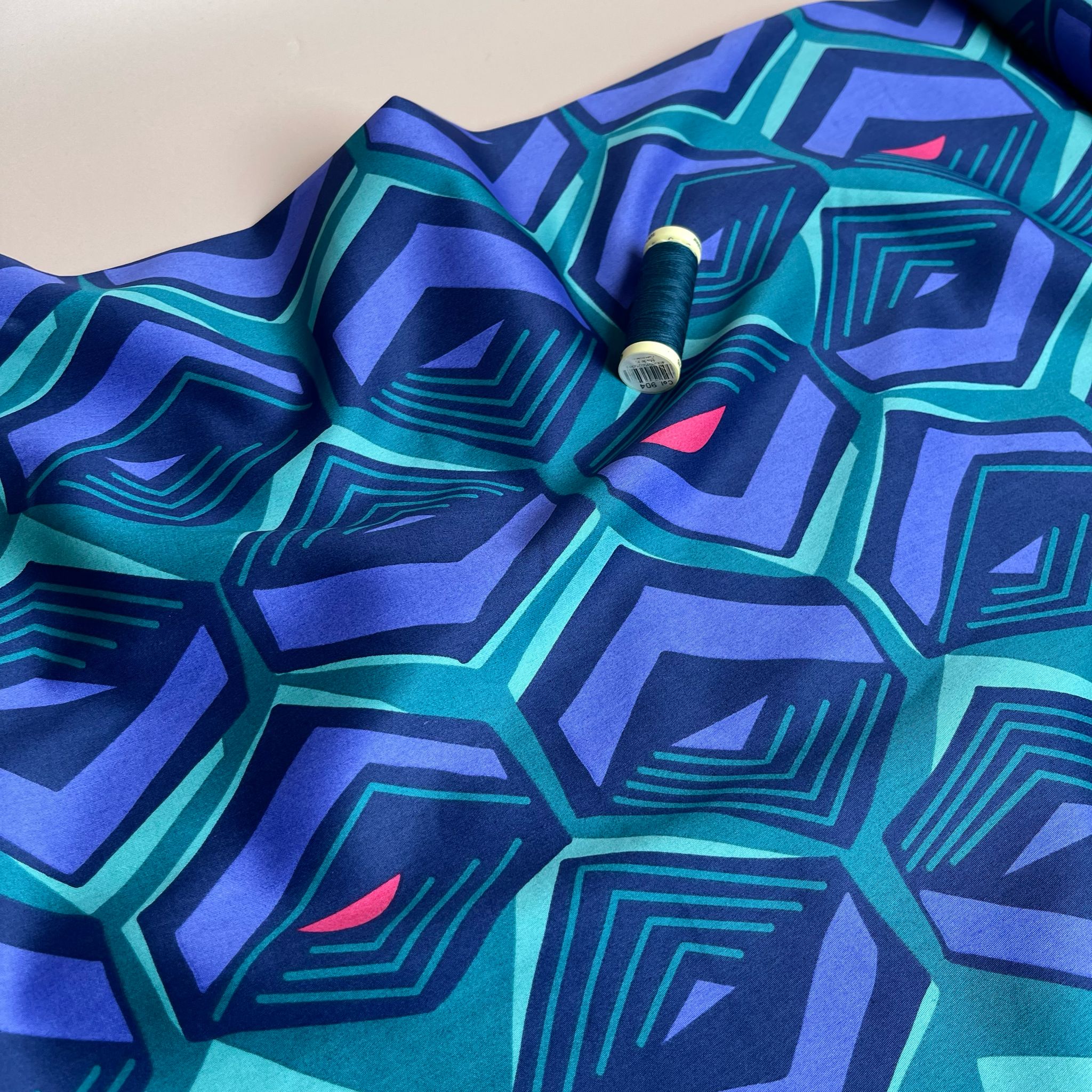 Geometric Teal Cotton Sateen Fabric