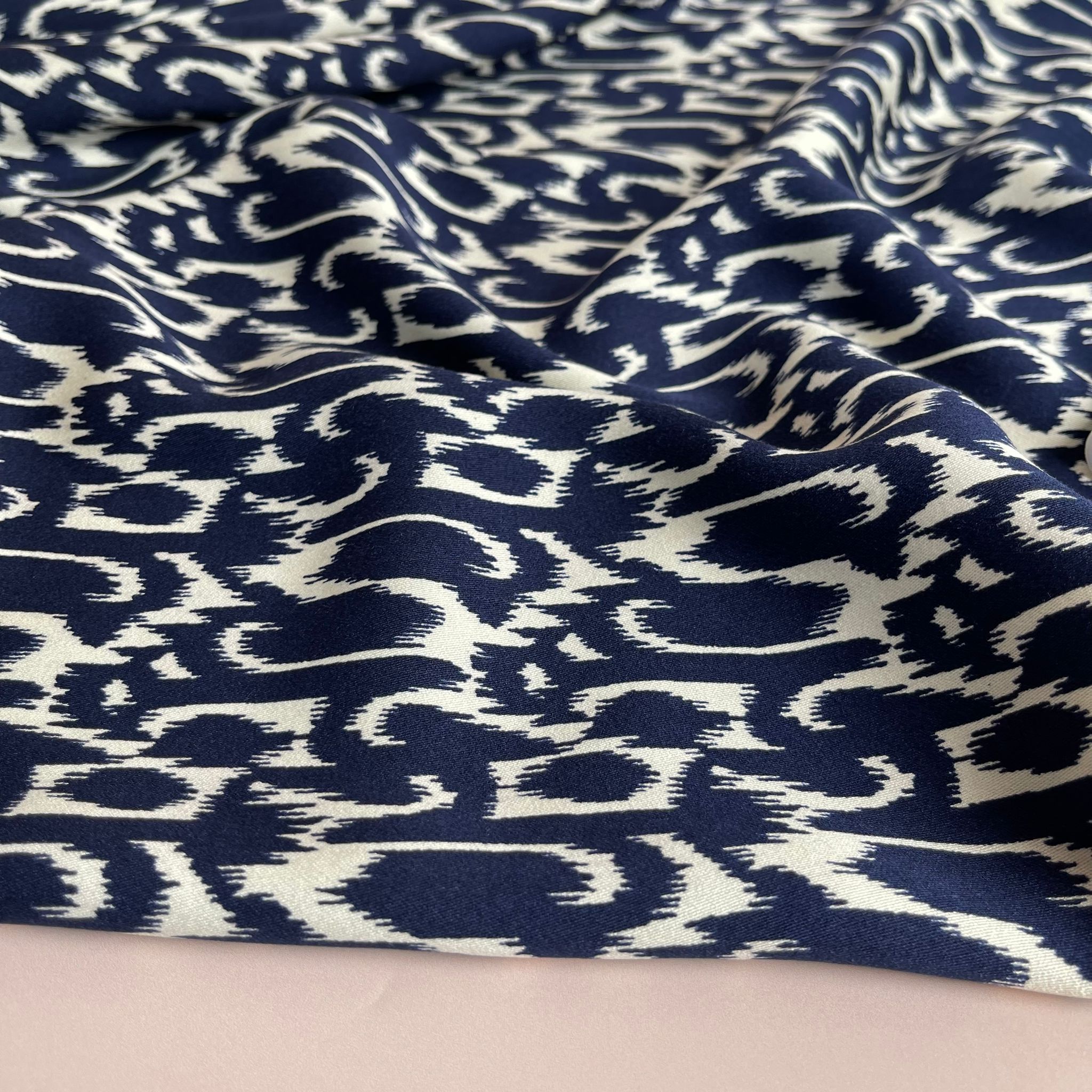 REMNANT 0.36 Metre - Abstract Navy Viscose Twill Sateen Fabric