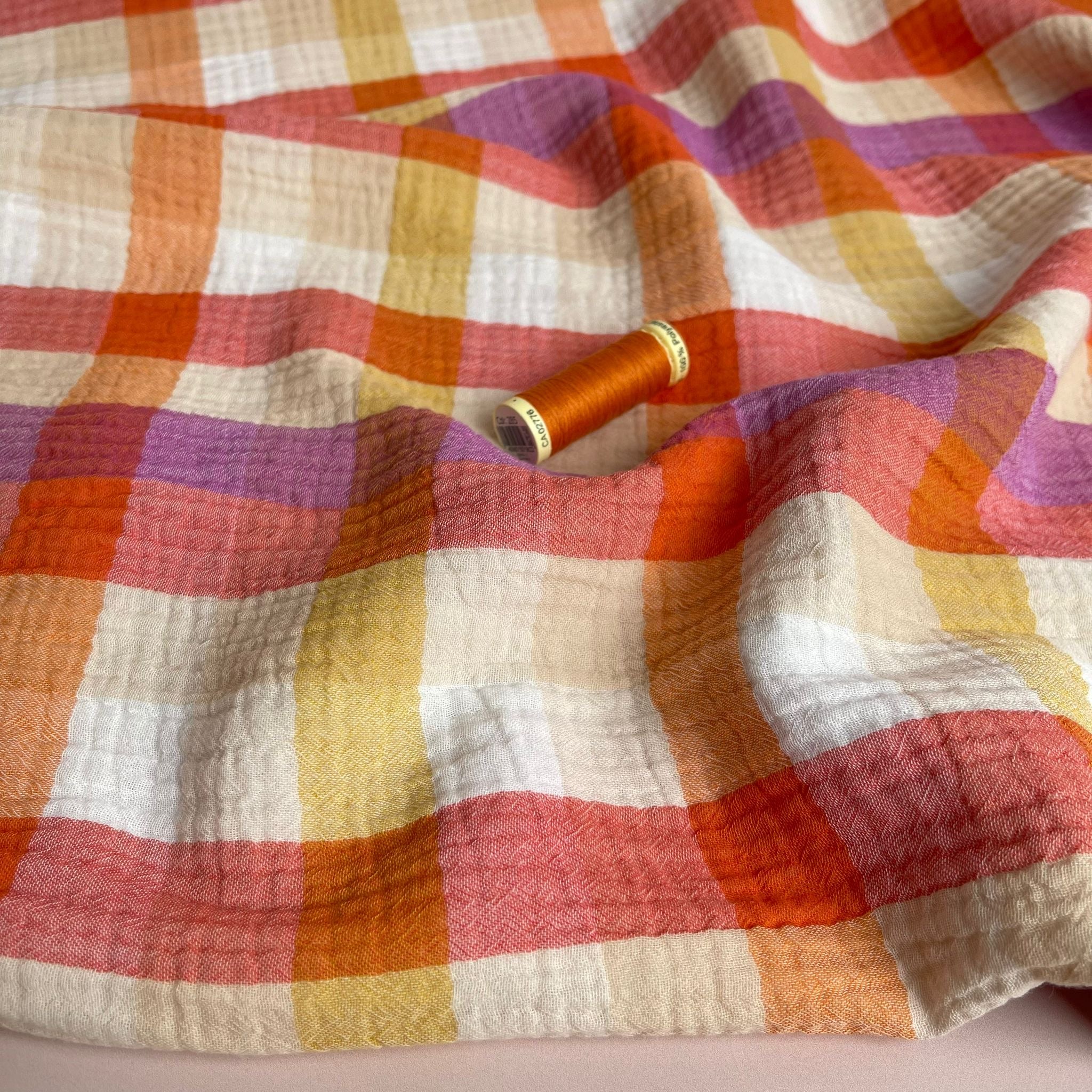 Checked Sunset Cotton Double Gauze