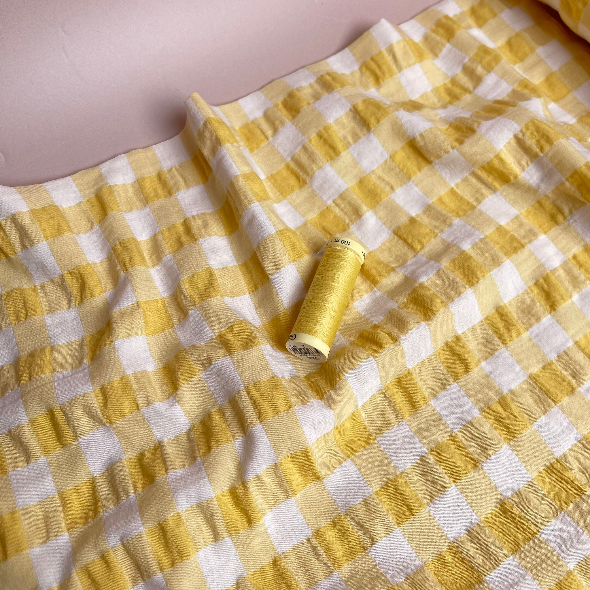 Ex-Designer Sunshine Gingham Cotton Viscose Seersucker Fabric