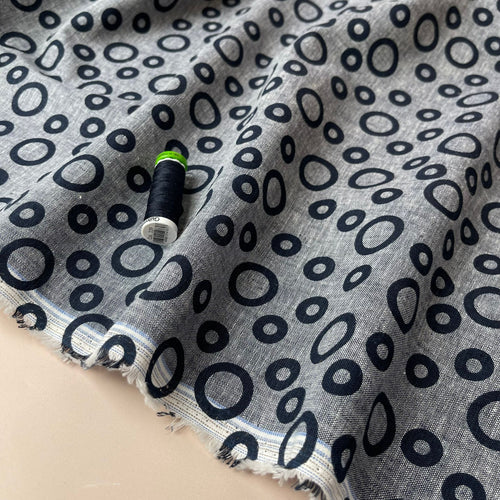 Navy Cirlcles Linen Cotton Fabric