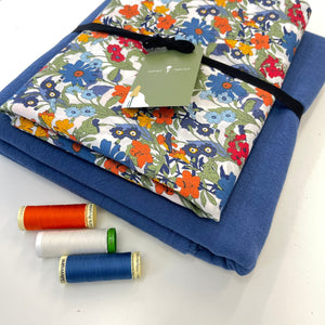 Make an Outfit - Autumn Wildflower Cotton Lawn with Denim Blue Washed Cotton Bundle