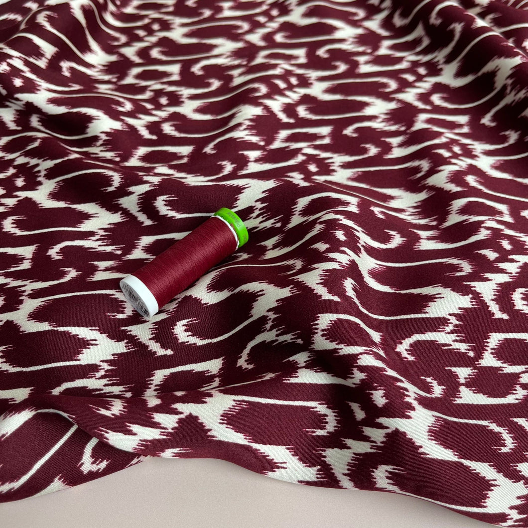 Abstract Burgundy Viscose Twill Sateen Fabric