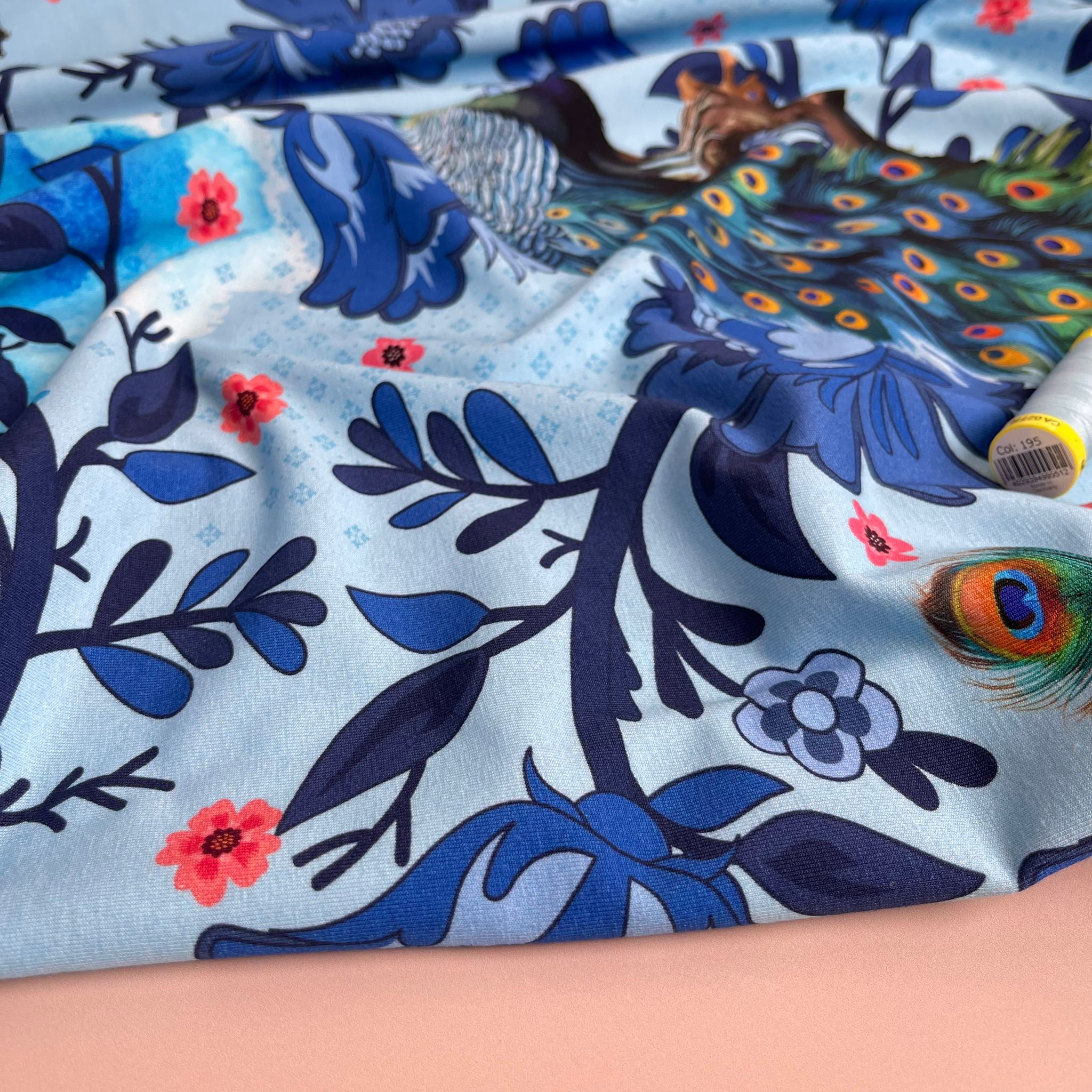 Danish Design - Majestic Peacock Cotton Jersey Fabric