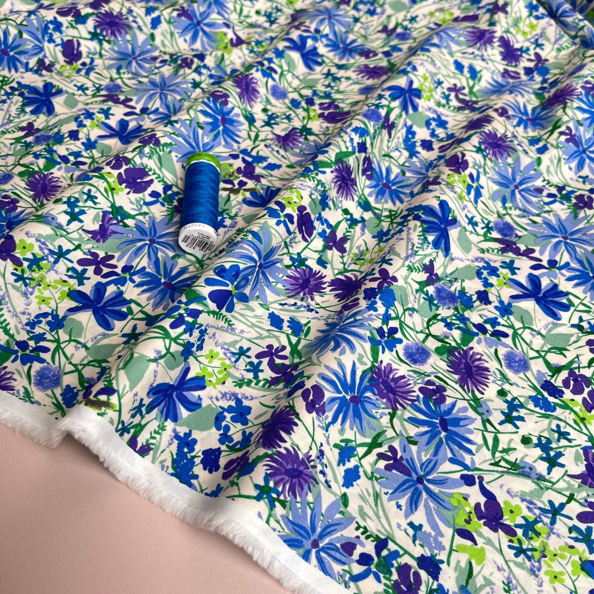 Cobalt Meadow Cotton Lawn Fabric