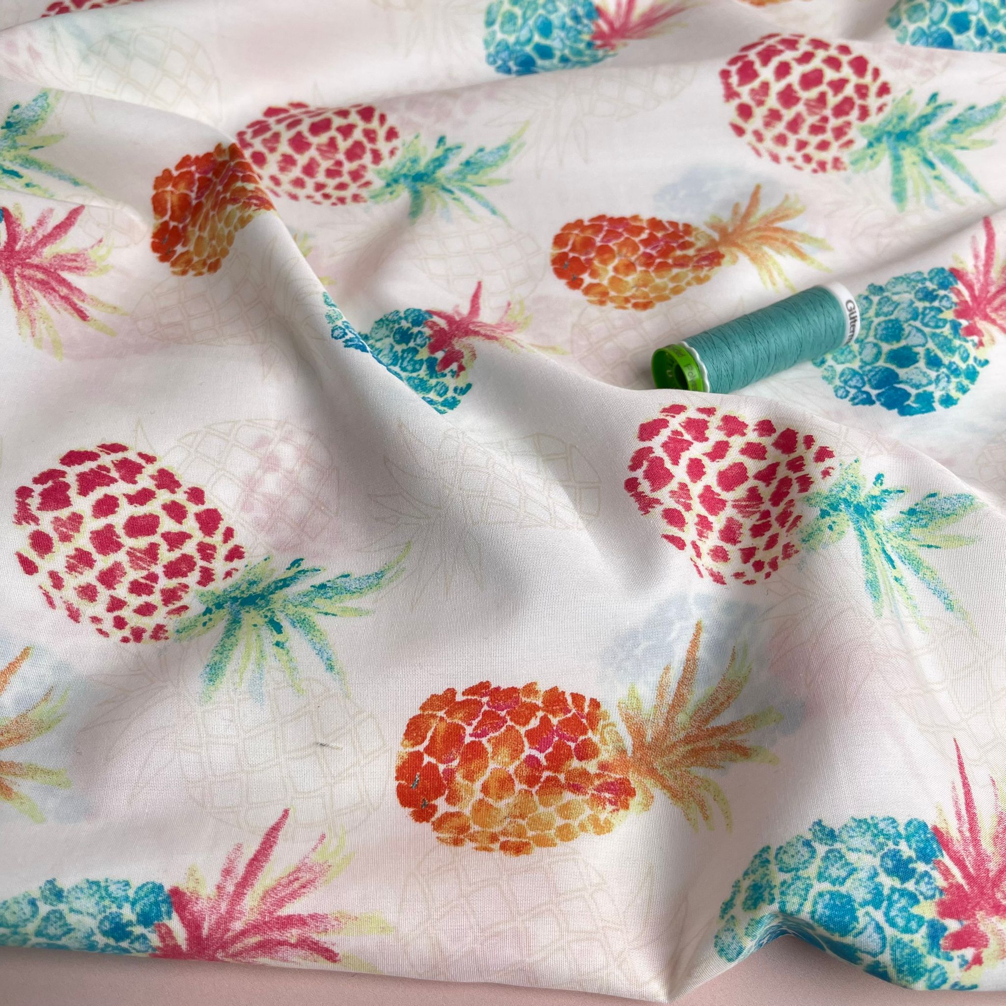 Ex-Designer Tropical Pineapples Cotton Poplin Fabric