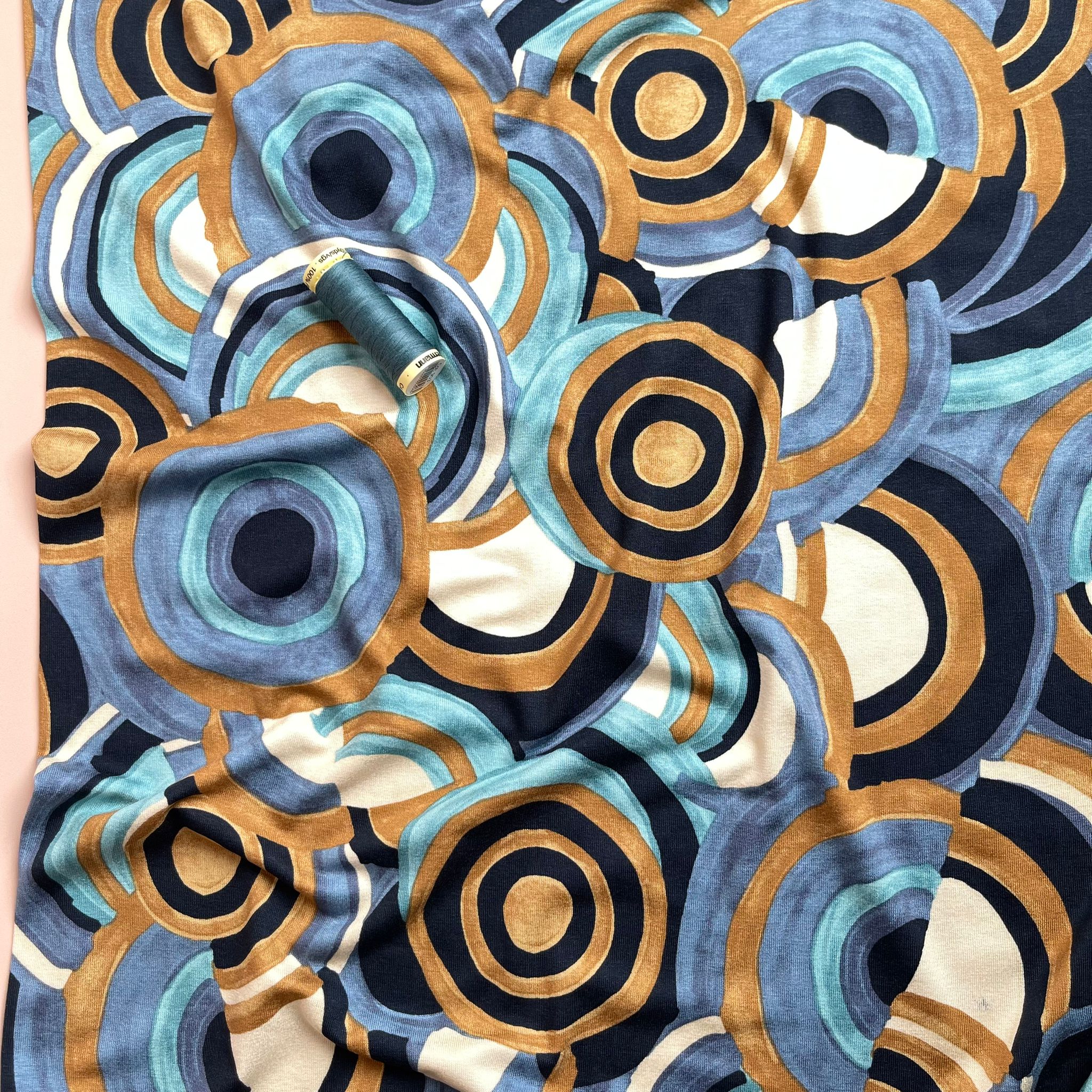 Irregular Circles in Denim Viscose Jersey Fabric