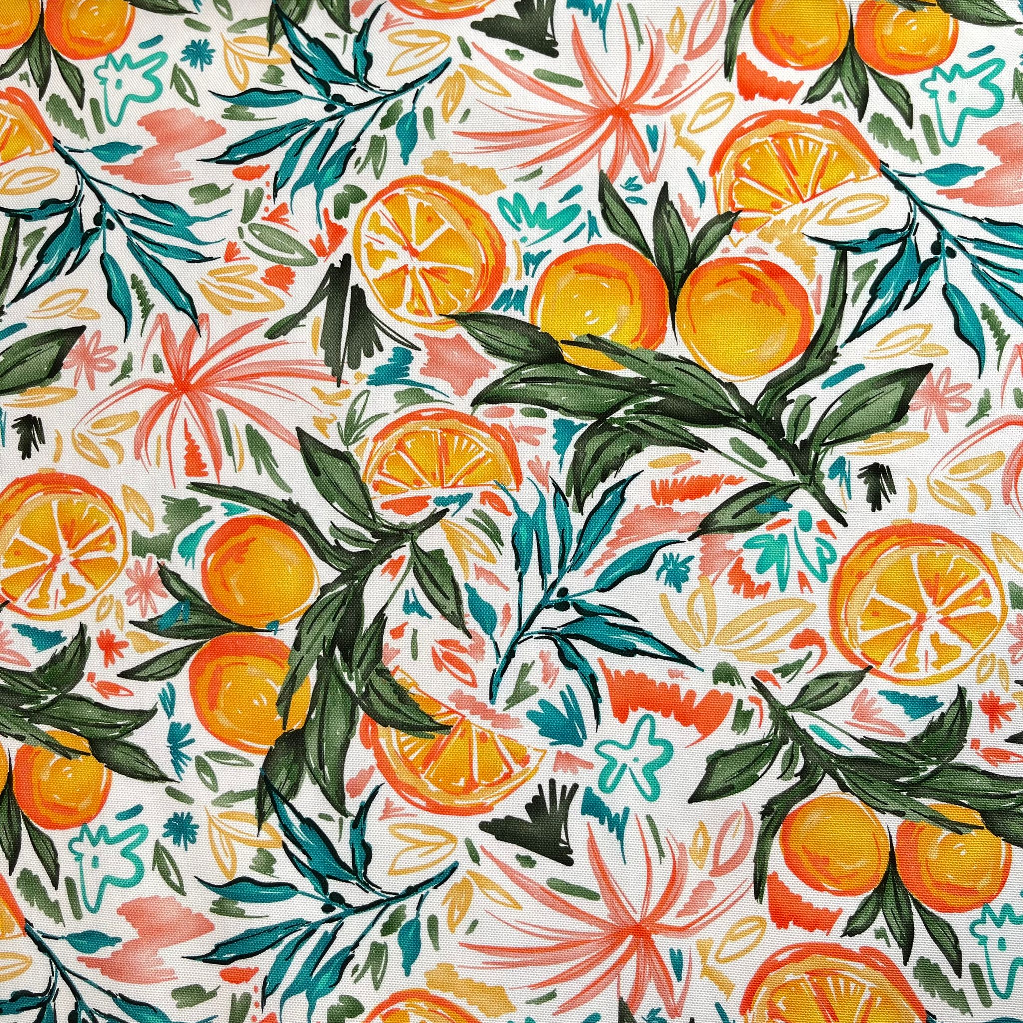 Orange Grove on White Cotton Canvas Fabric