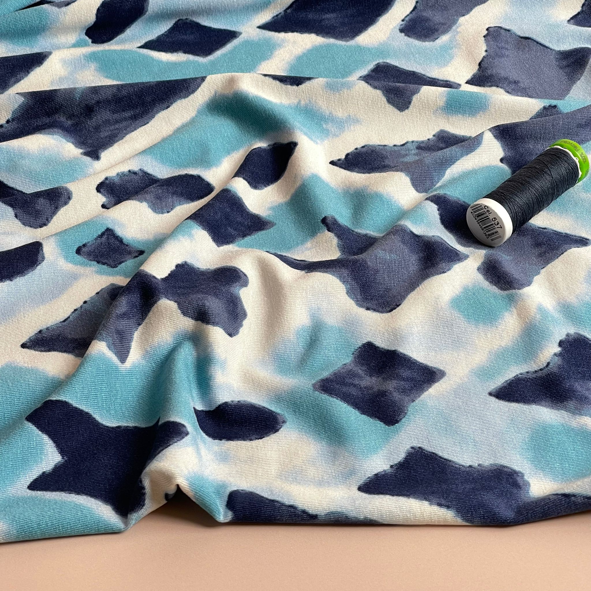 Blue Diamonds Viscose Jersey Fabric