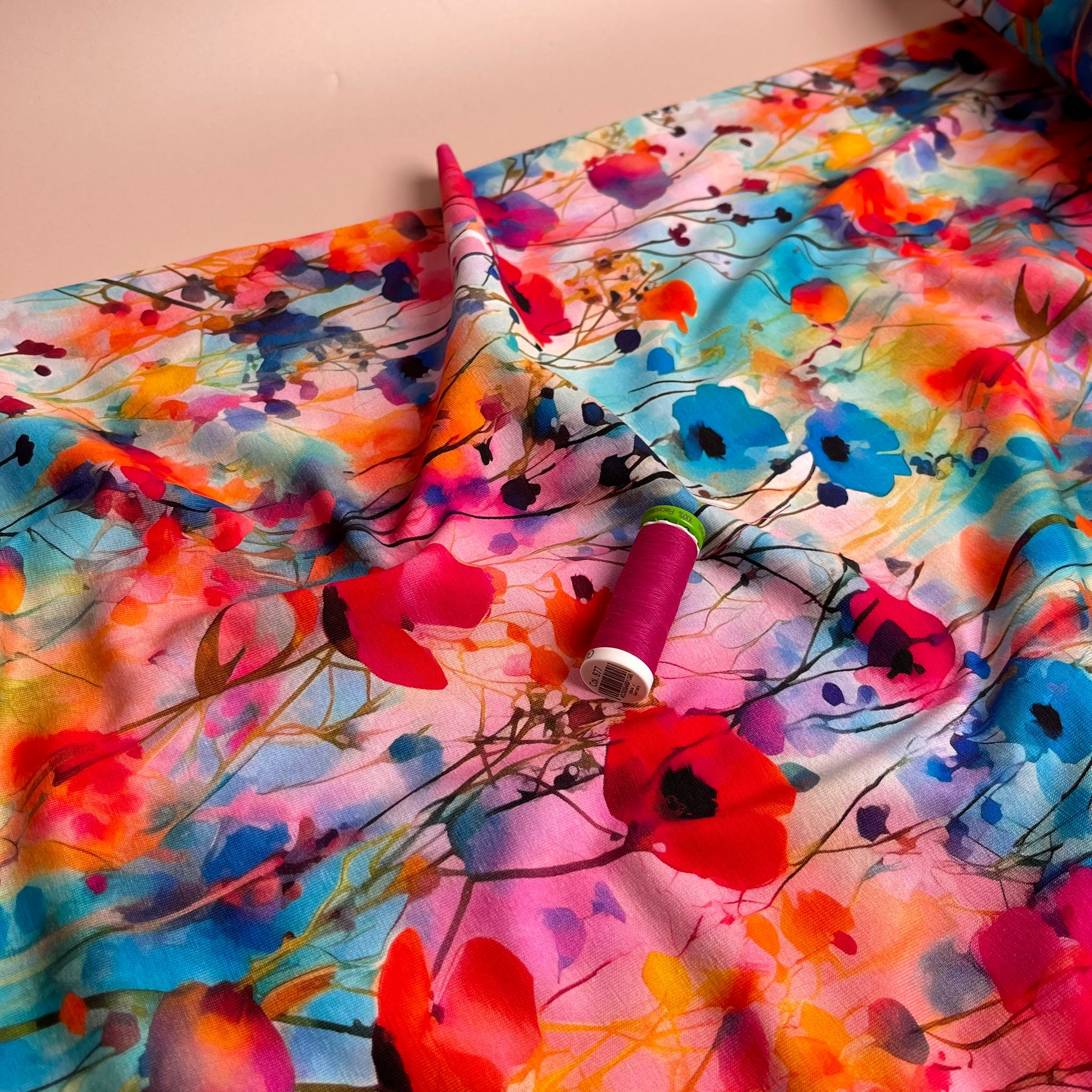 PRE-ORDER (more due by mid November) Danish Design -Vibrant Watercolour Blooms Cotton Jersey Fabric