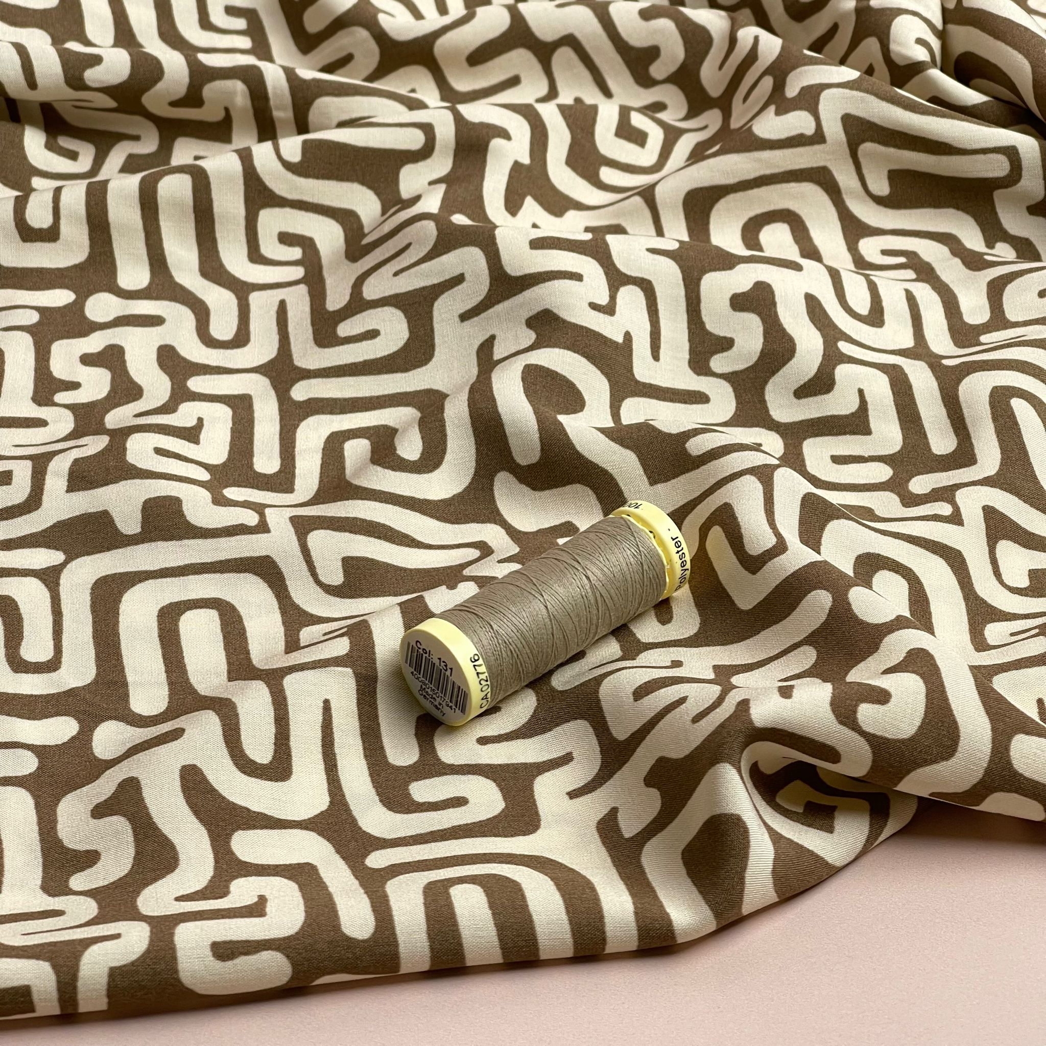 Maze on Brown Viscose Poplin Fabric