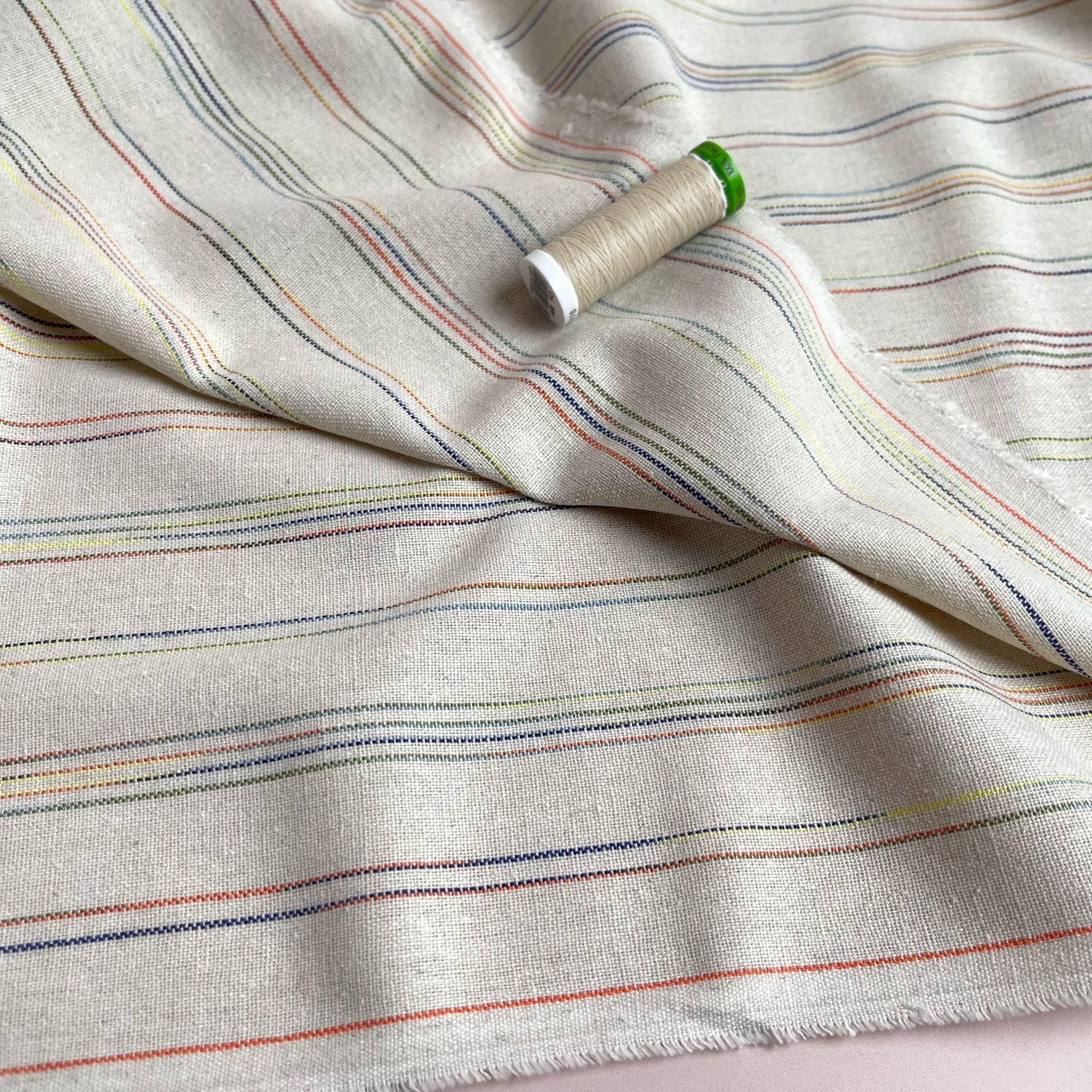 Yarn Dyed Natural Rainbow Stripe Viscose Linen Jacquard Fabric