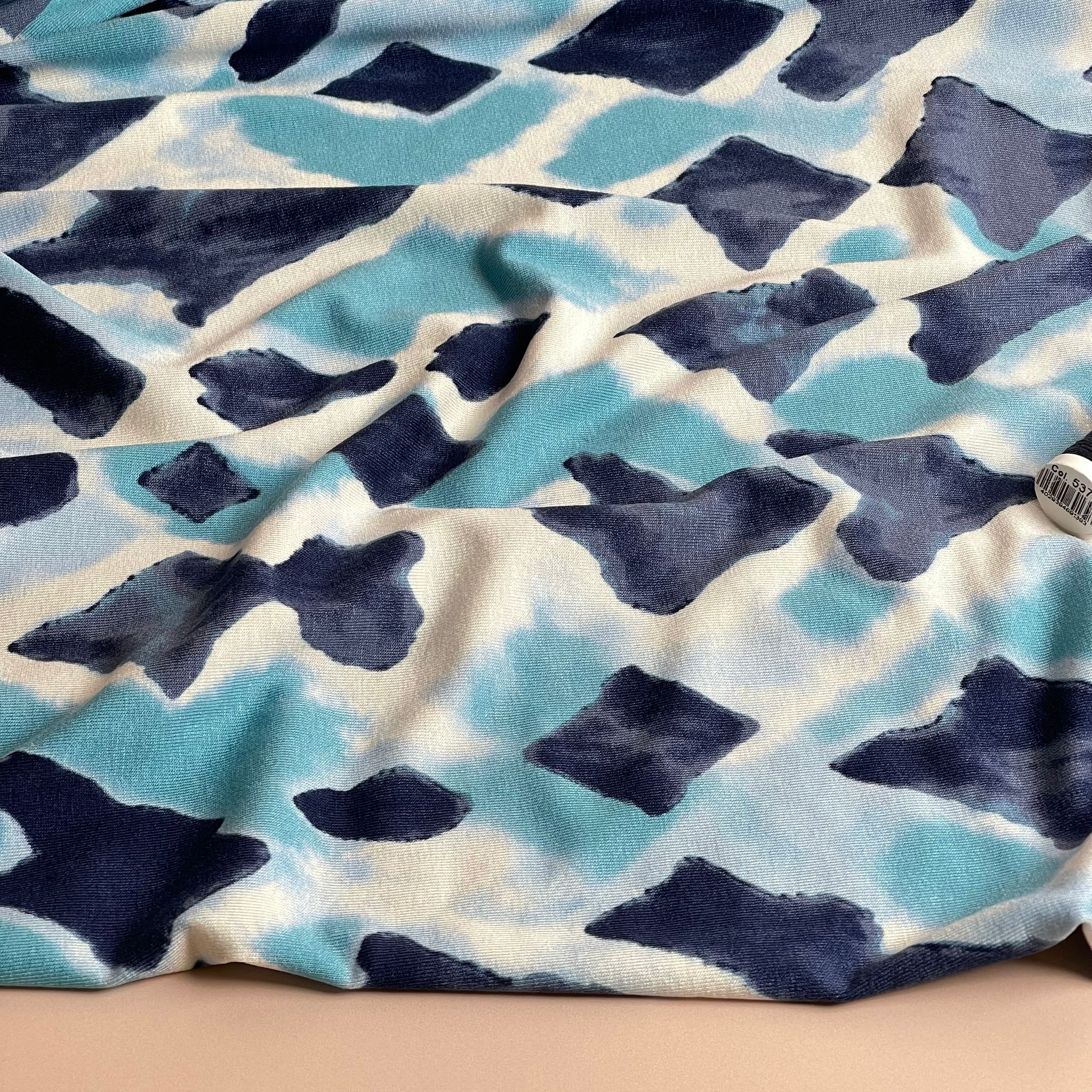 Blue Diamonds Viscose Jersey Fabric