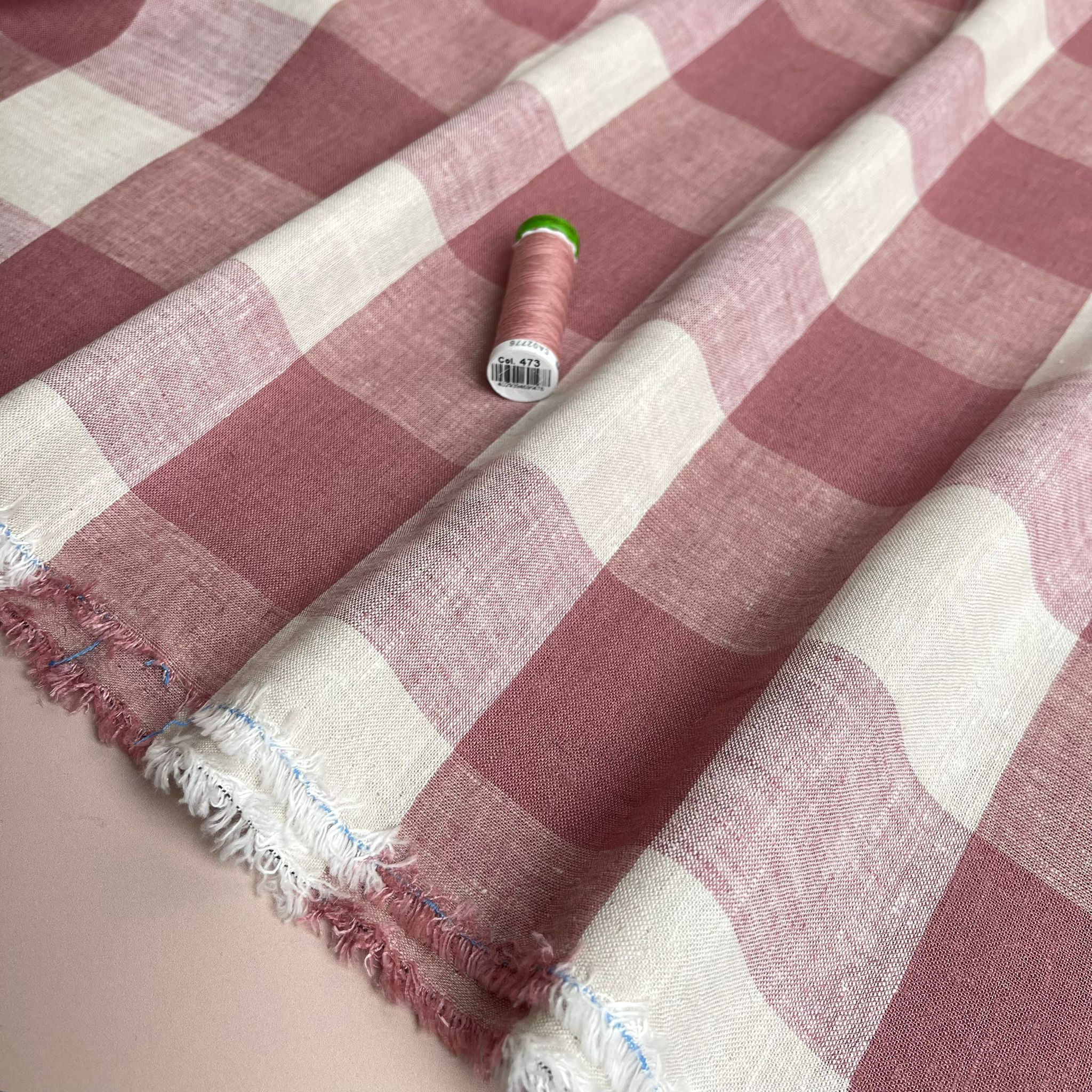 Yarn Dyed Rose Gingham Viscose Linen Fabric