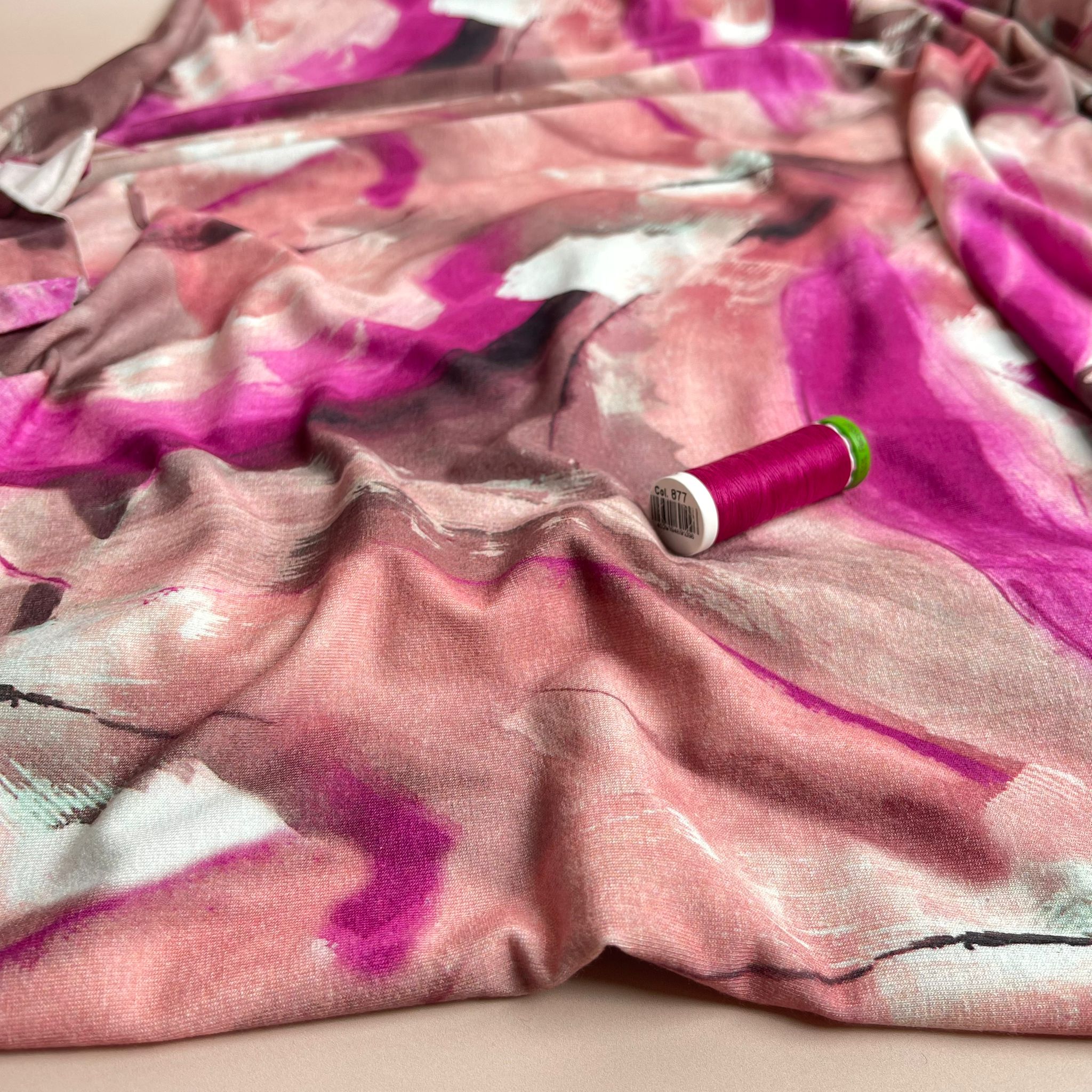 Abstract Painting in Fuchsia and Rose Viscose Jersey Fabric