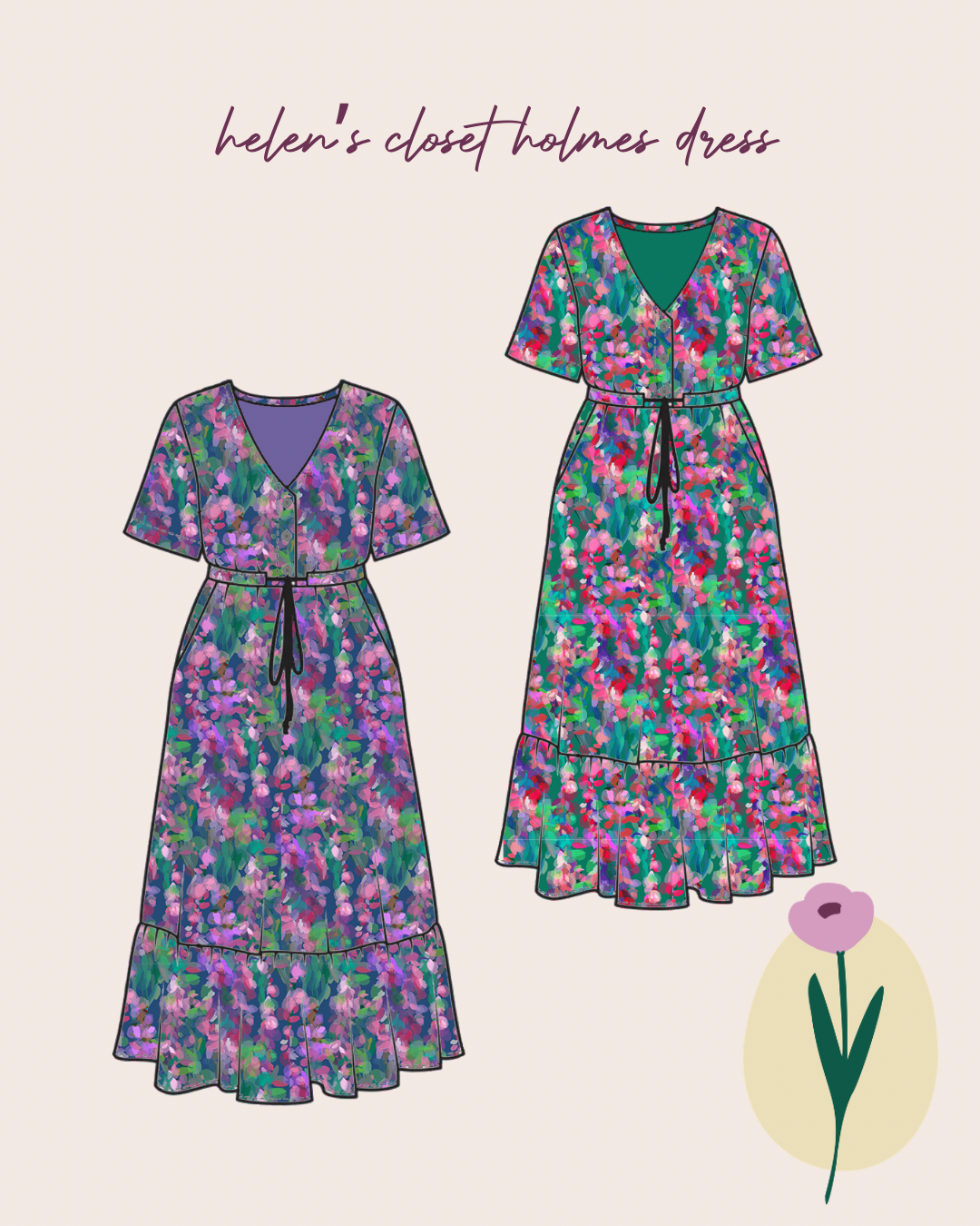 Sewing Kit - HOLMES Dress in Lupine Petals Viscose Fabric