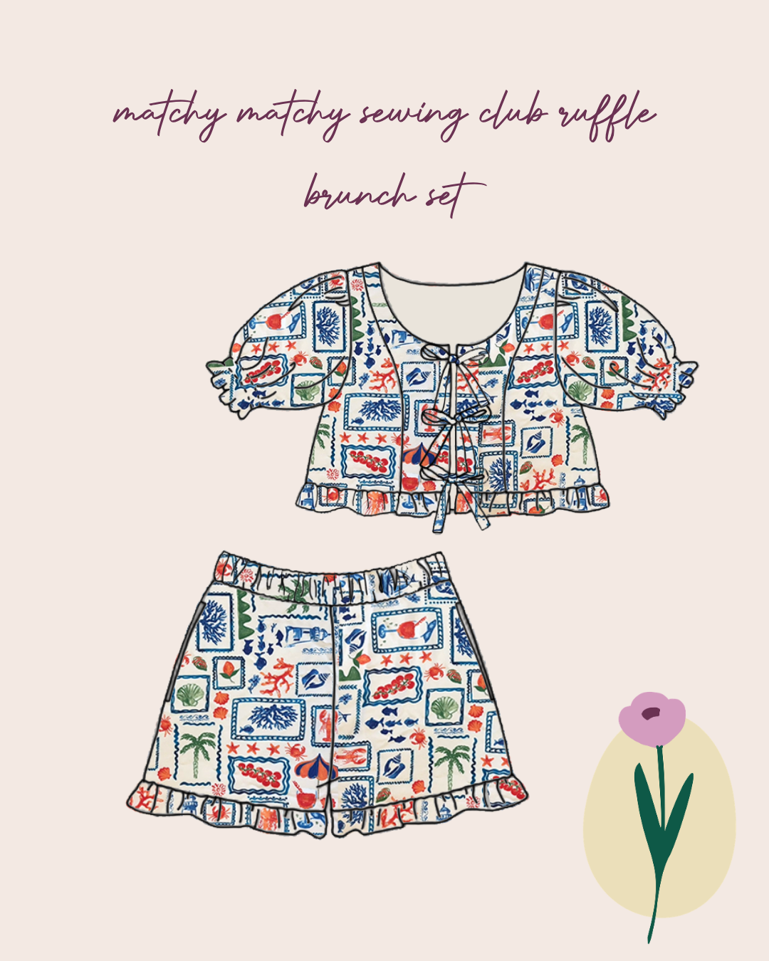 Sewing Kit - The Ruffle Brunch Set in Seaside Postcard Viscose Fabric