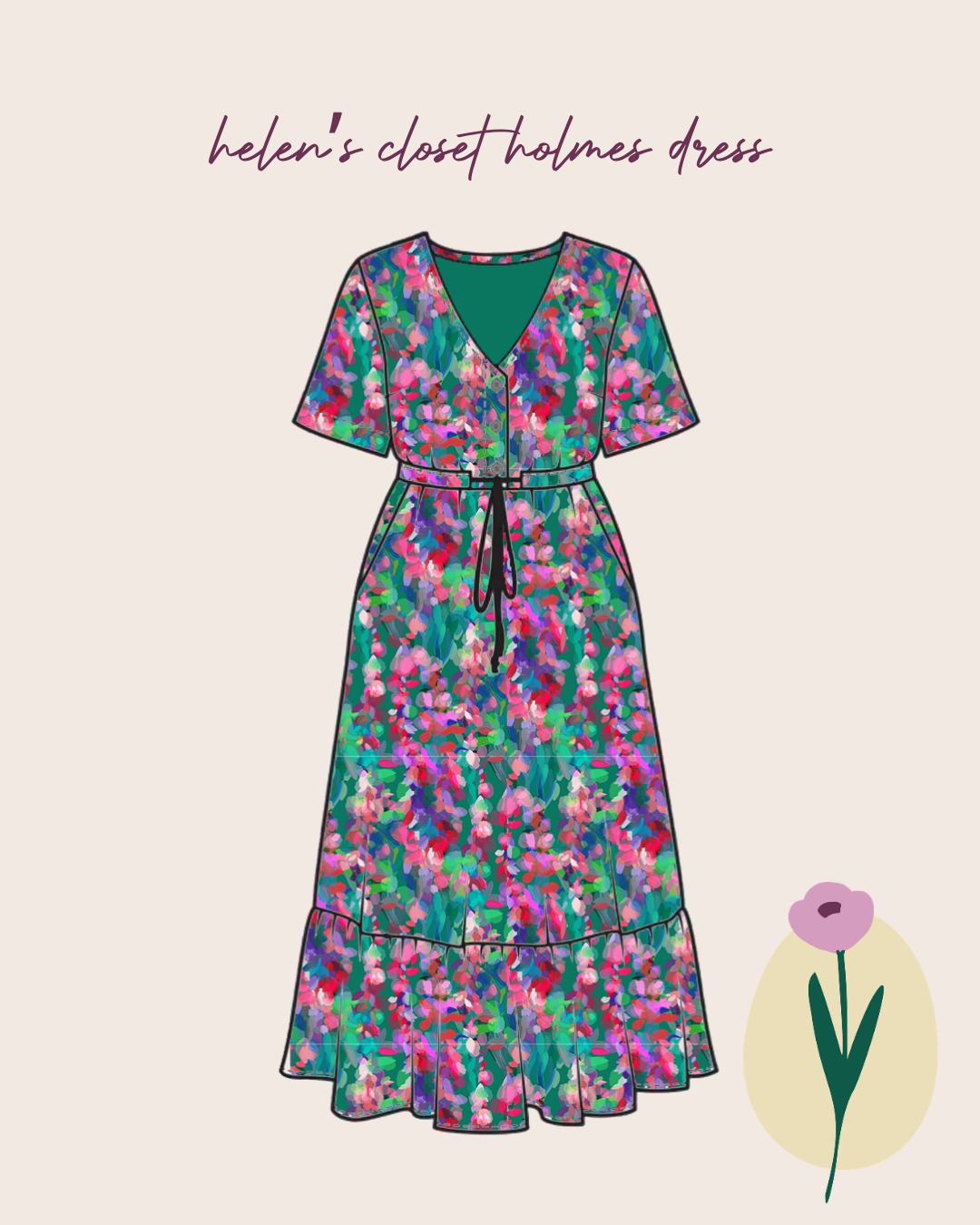 Sewing Kit - HOLMES Dress in Lupine Petals Viscose Fabric