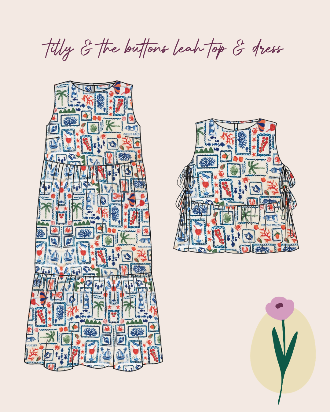 Sewing Kit - The Leah Dress & Top in Seaside Postcard Viscose Fabric