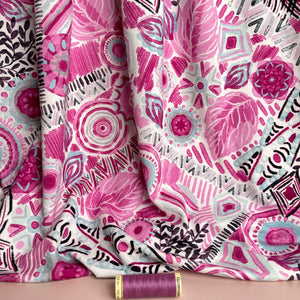 Ornamental Garden Pink Viscose Jersey Fabric