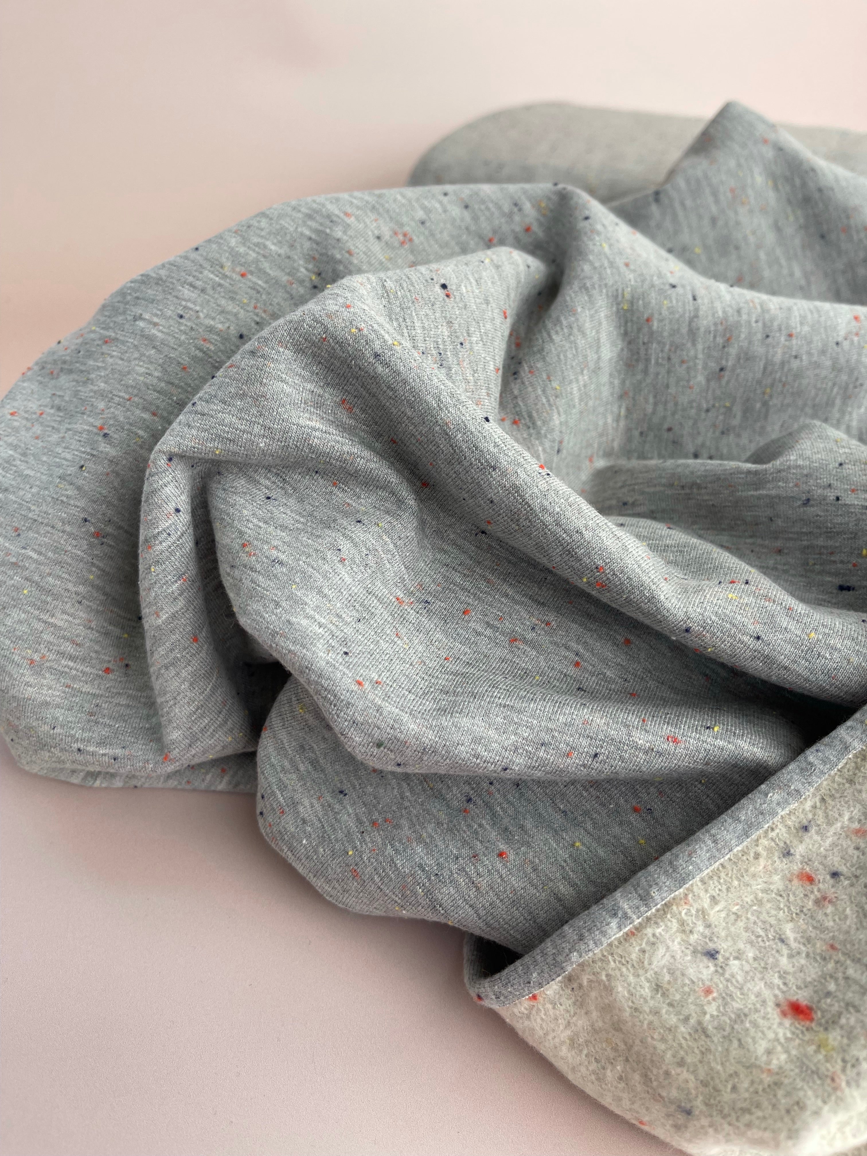 REMNANT 0.5 Metres (slight tears to selvedge) Cosy Colours Light Grey with multi Flecks Sweat-Shirting