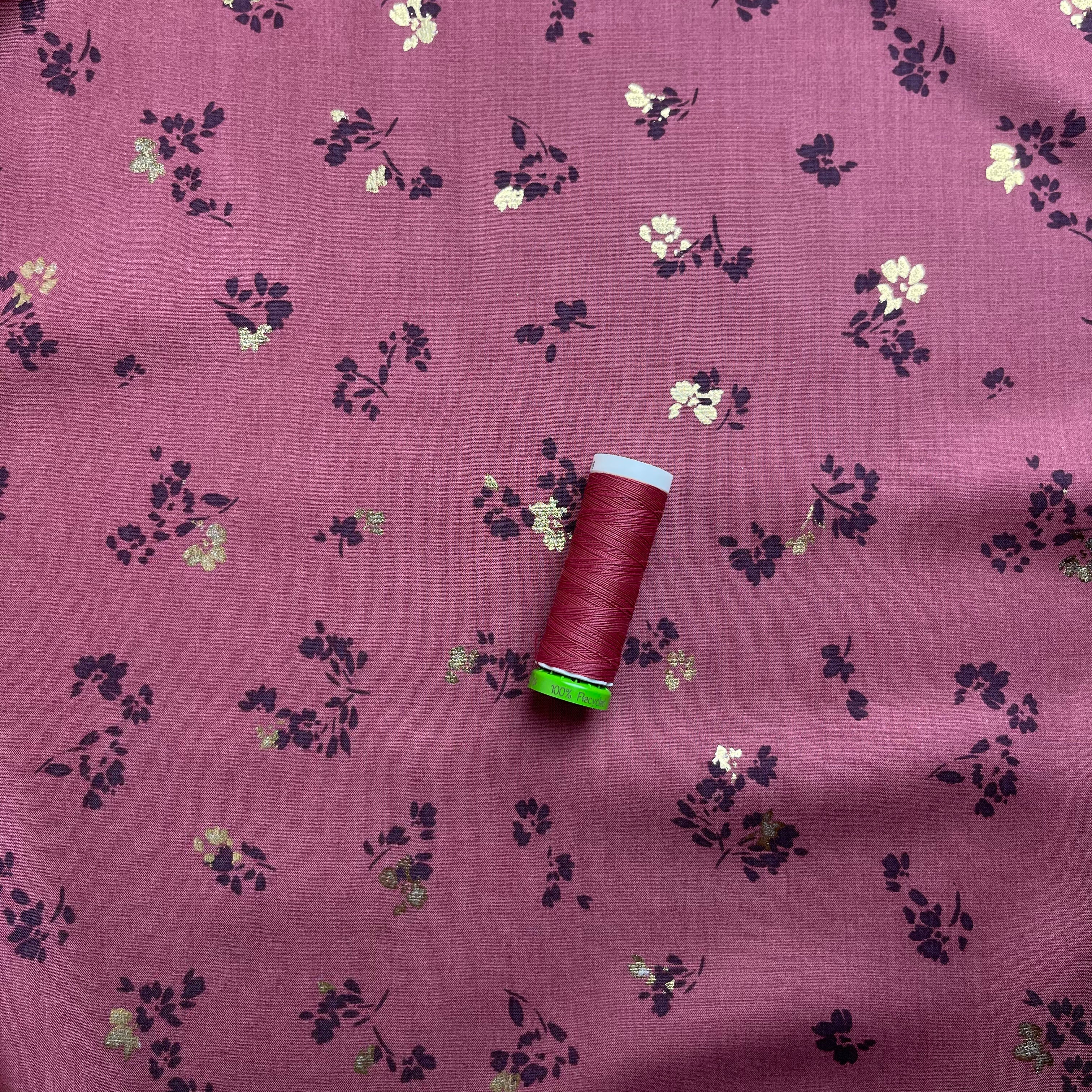 REMNANT 0.83 metres - Sparkle Flowers on Rosewood Viscose Fabric