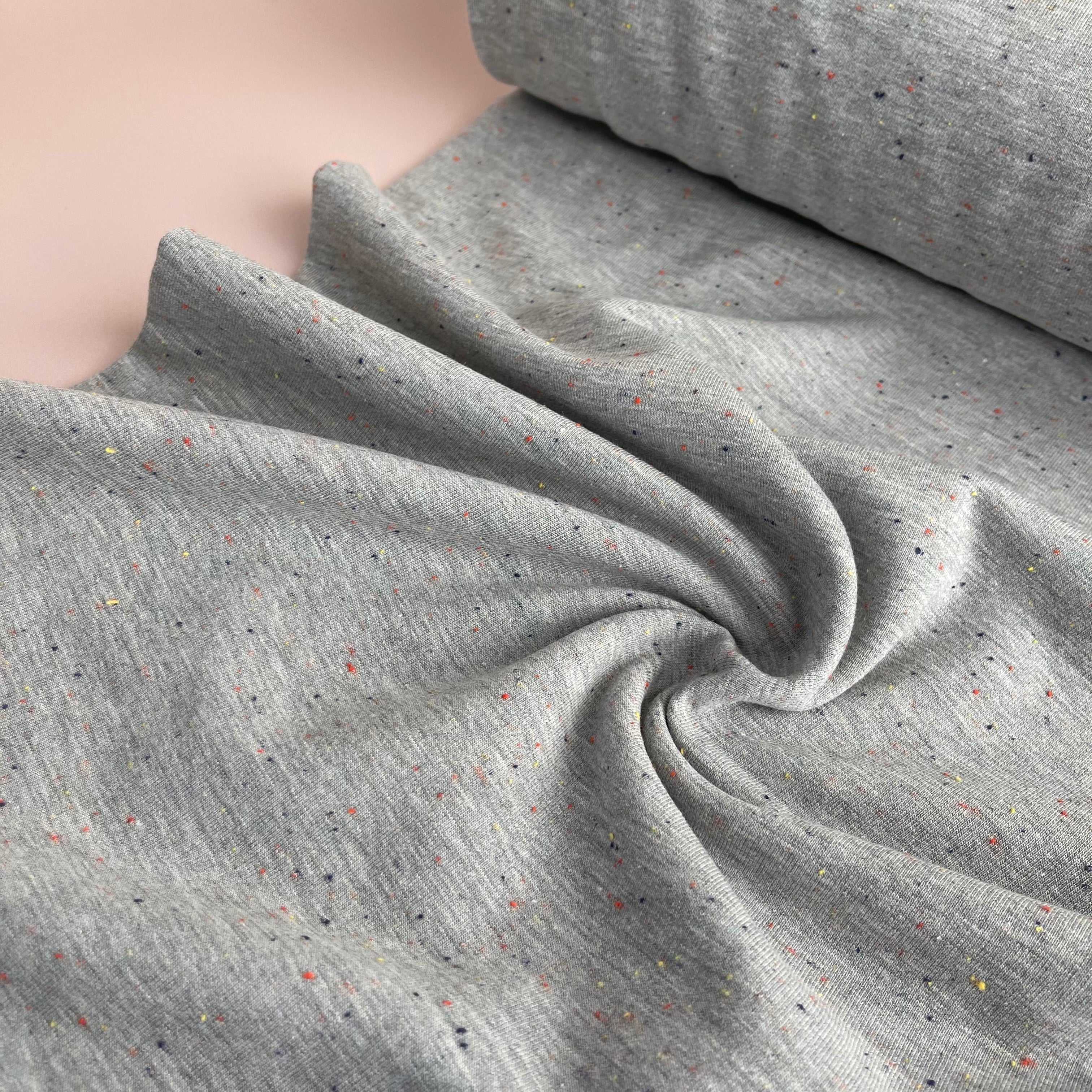 REMNANT 0.5 Metres (slight tears to selvedge) Cosy Colours Light Grey with multi Flecks Sweat-Shirting