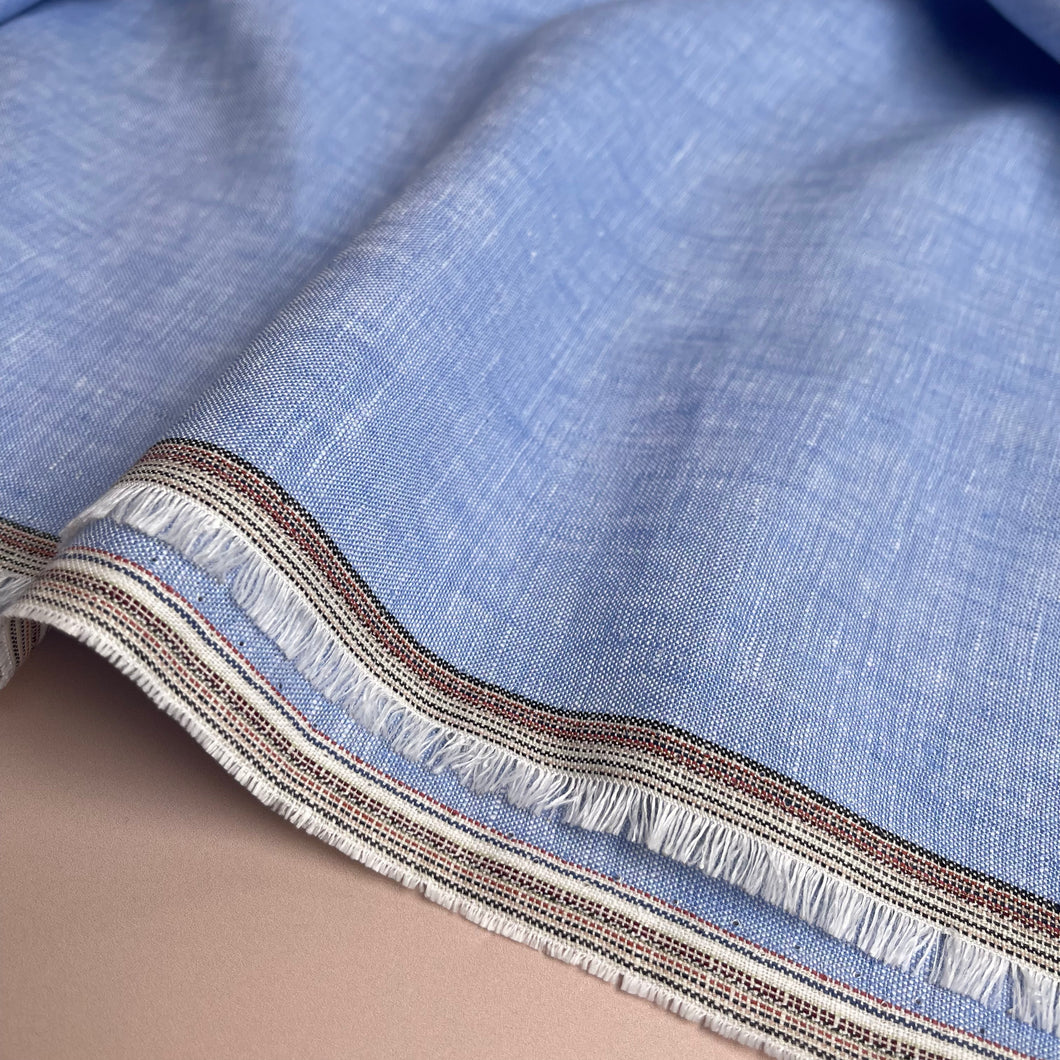 Blue Yarn Dyed Pure Linen Fabric