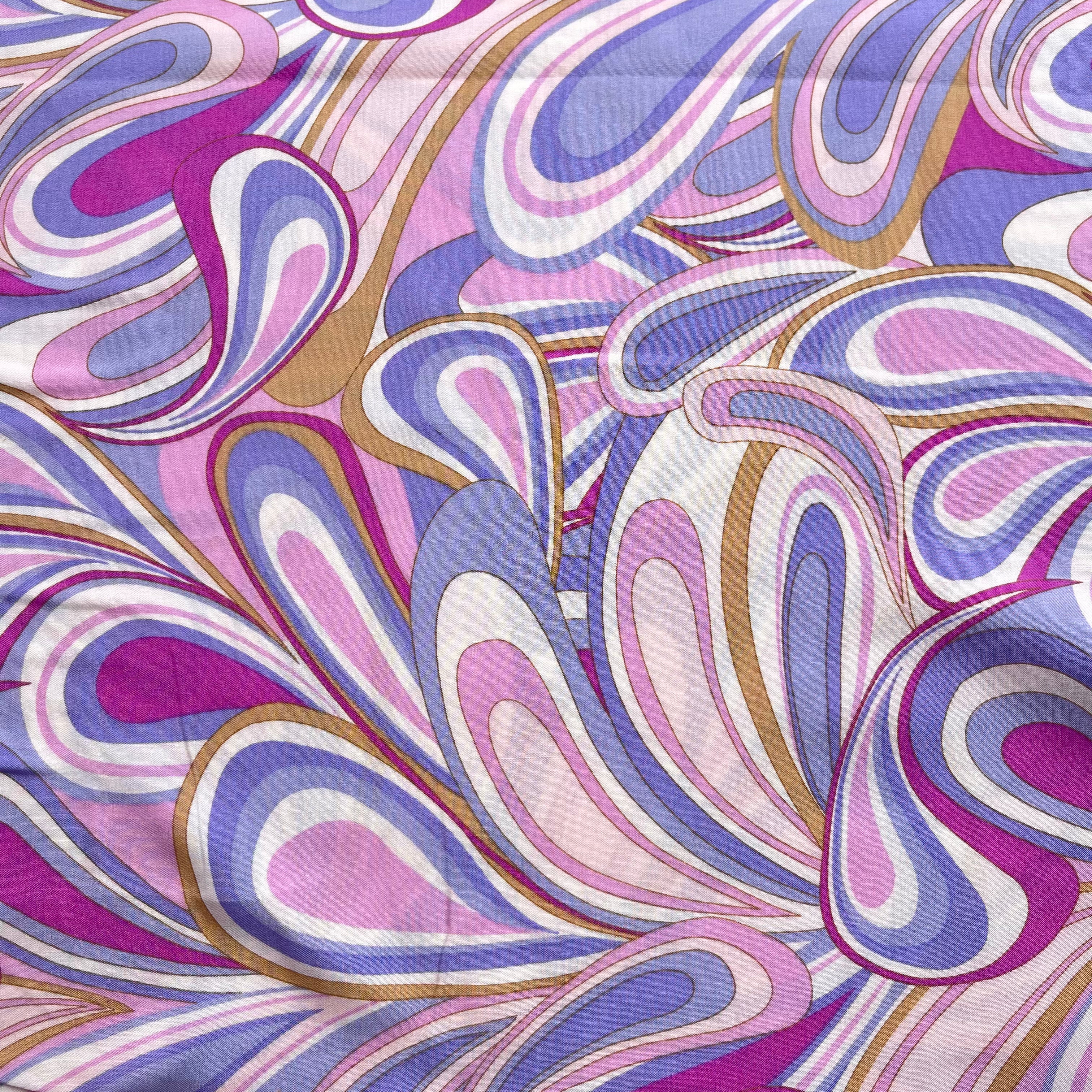 Abstract Waves Lilac Viscose Poplin Fabric